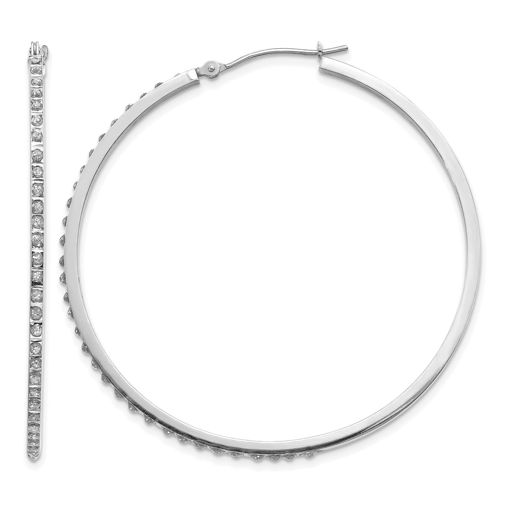 Round Diamond Dust/Accent Hoop Earrings in 14K White Gold, 49mm (0.01 ct. tw.) - Sophia Jewelers