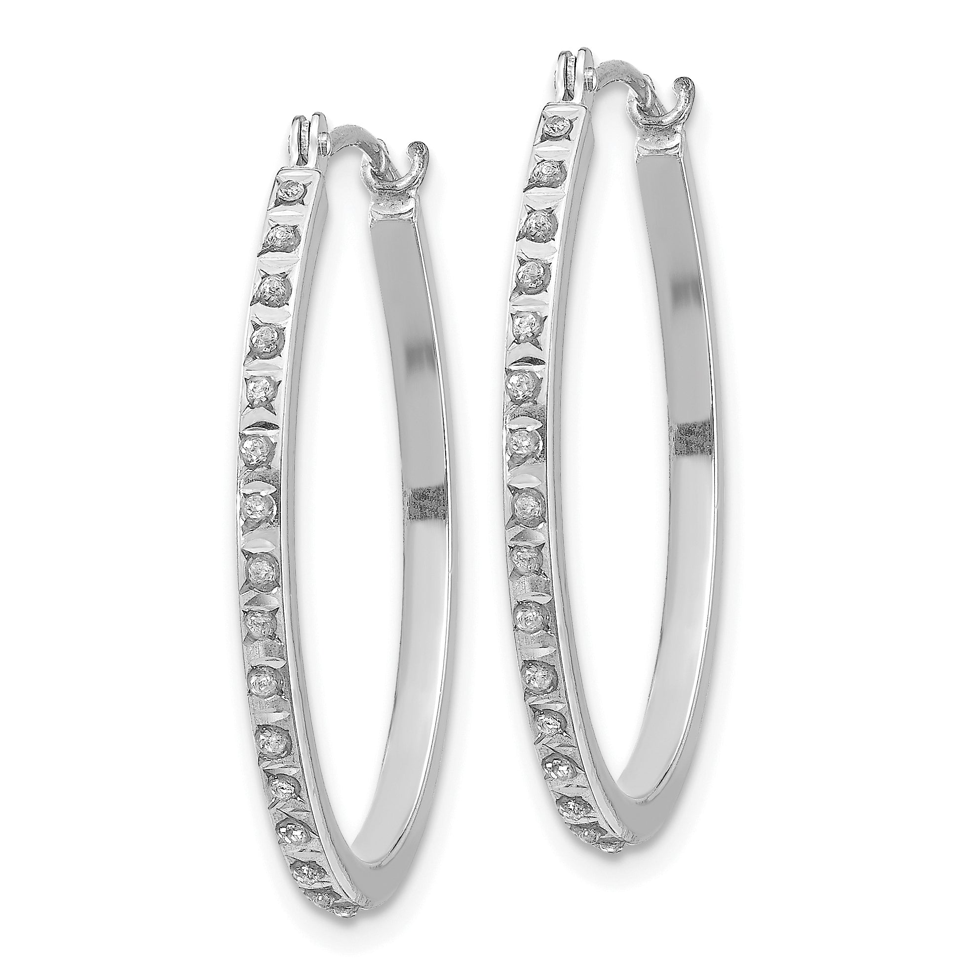 14k White Gold Diamond Fascination Oval Hinged Hoop Earrings Secondary image