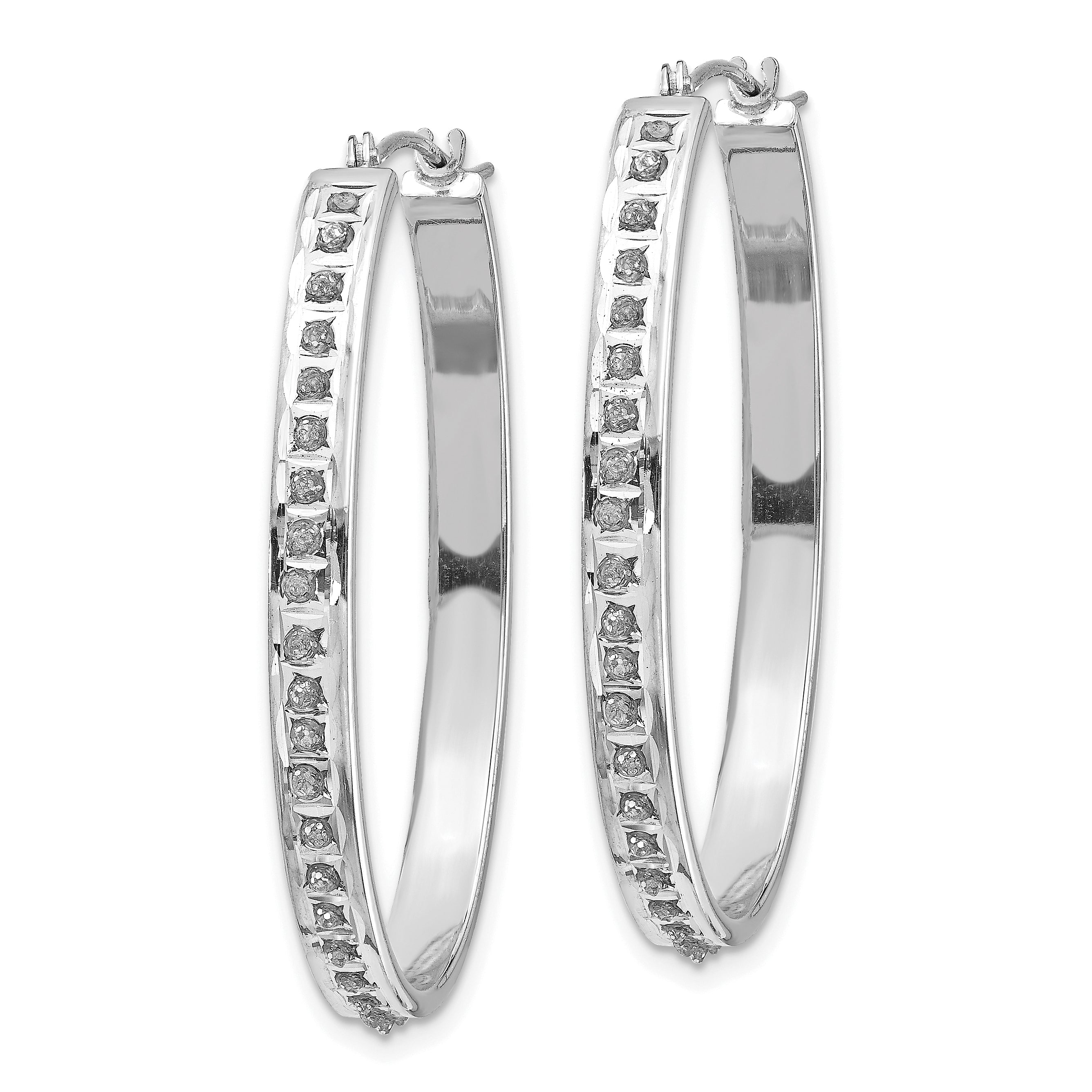 14k White Gold Diamond Fascination Oval Hinged Hoop Earrings Secondary image