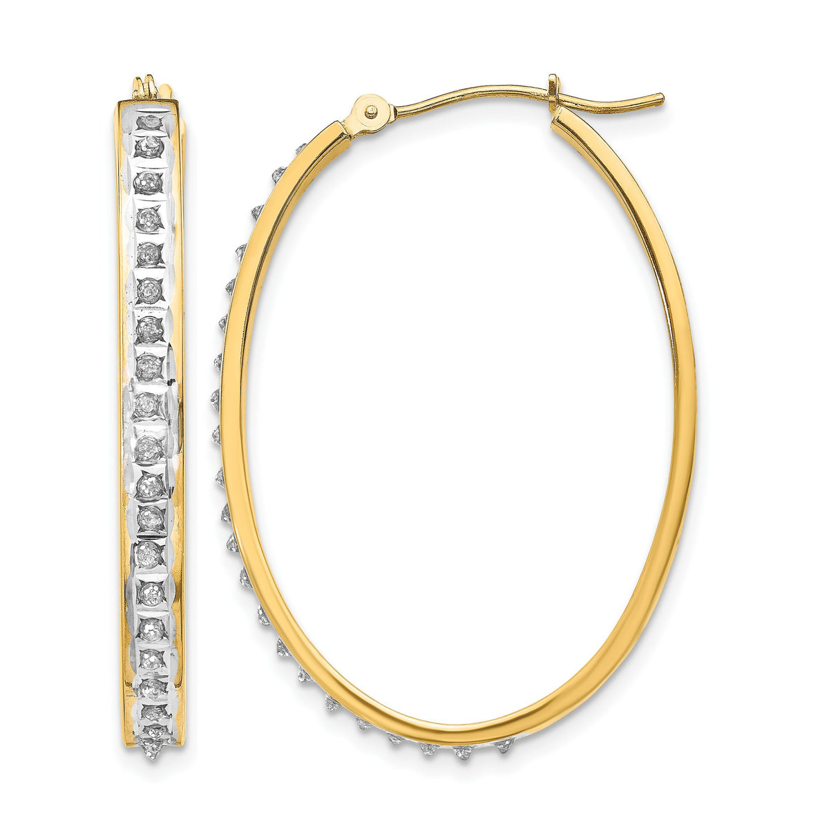 Oval Diamond Fascination Hoop Earrings in 14K Yellow Gold, 37mm (0.01 ct. tw.) - Sophia Jewelers