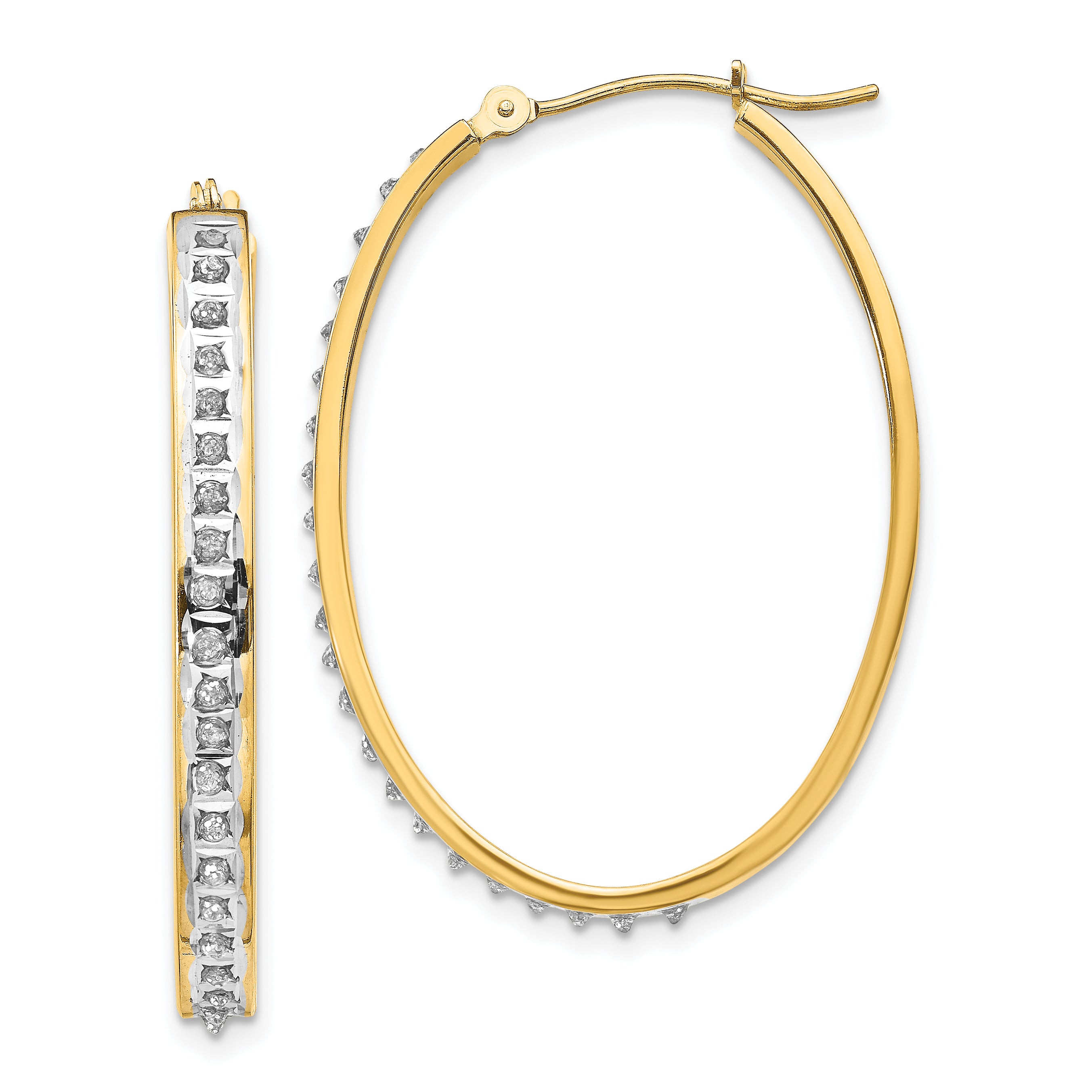 14k Diamond Fascination Oval Hinged Hoop Earrings Main image