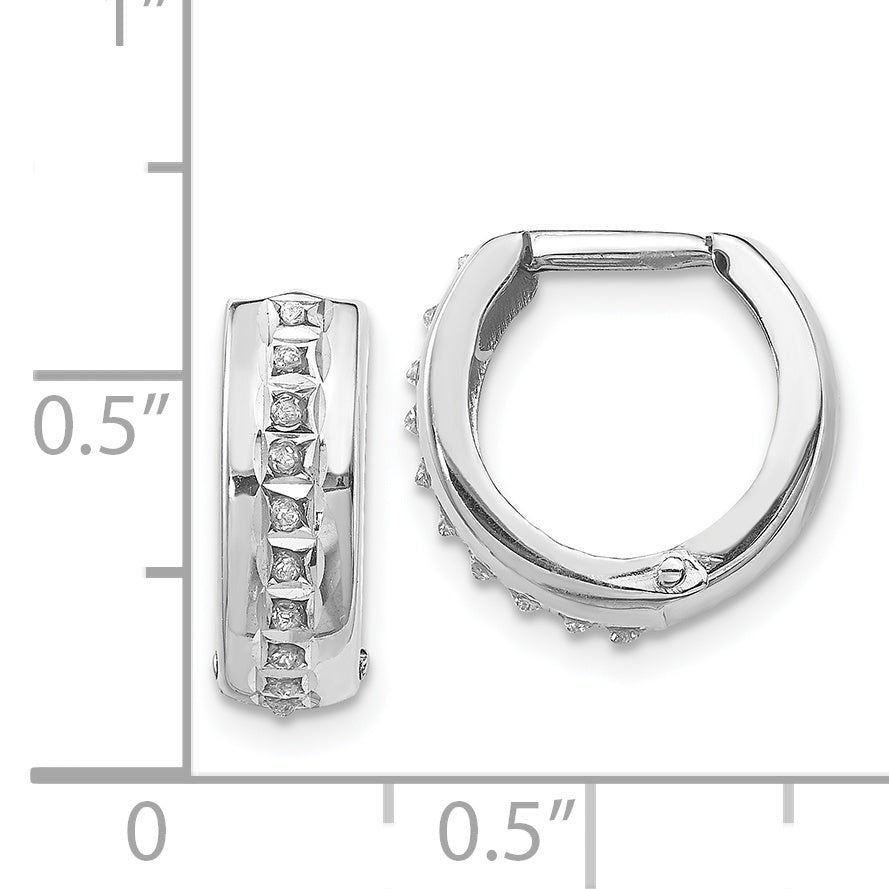 14k White Gold Diamond Fascination Round Huggy Hoop Earrings
