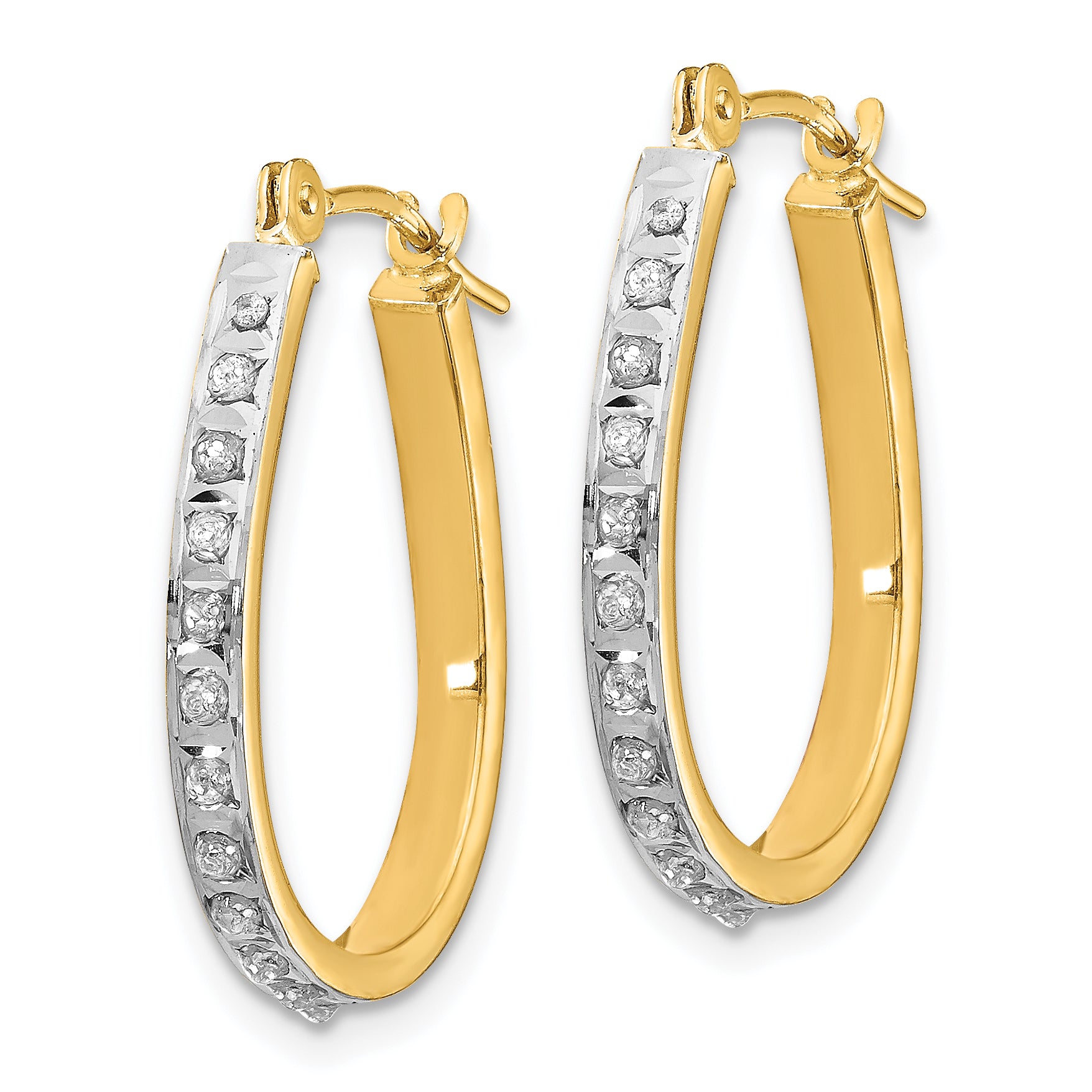14k Yellow & Rhodium Diamond Fascination Oval Hinged Hoop Earrings Secondary image
