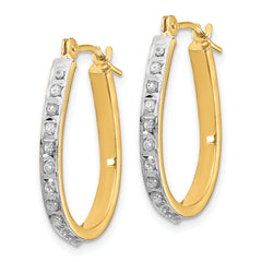 14k Yellow & Rhodium Diamond Fascination Oval Hinged Hoop Earrings