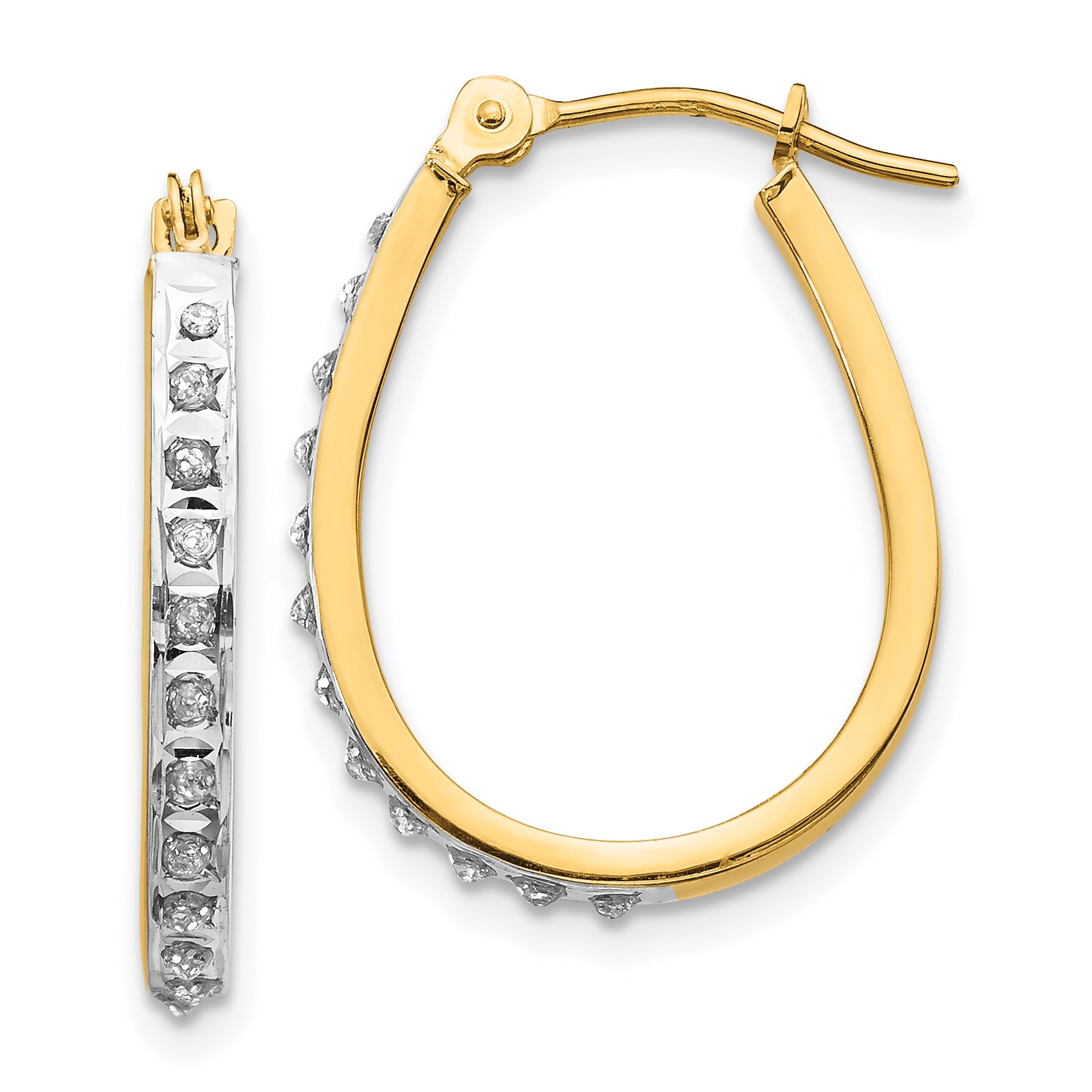 14k Yellow & Rhodium Diamond Fascination Oval Hinged Hoop Earrings Main image