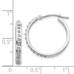 14k White Gold Diamond Fascination Round Hinged Hoop Earrings