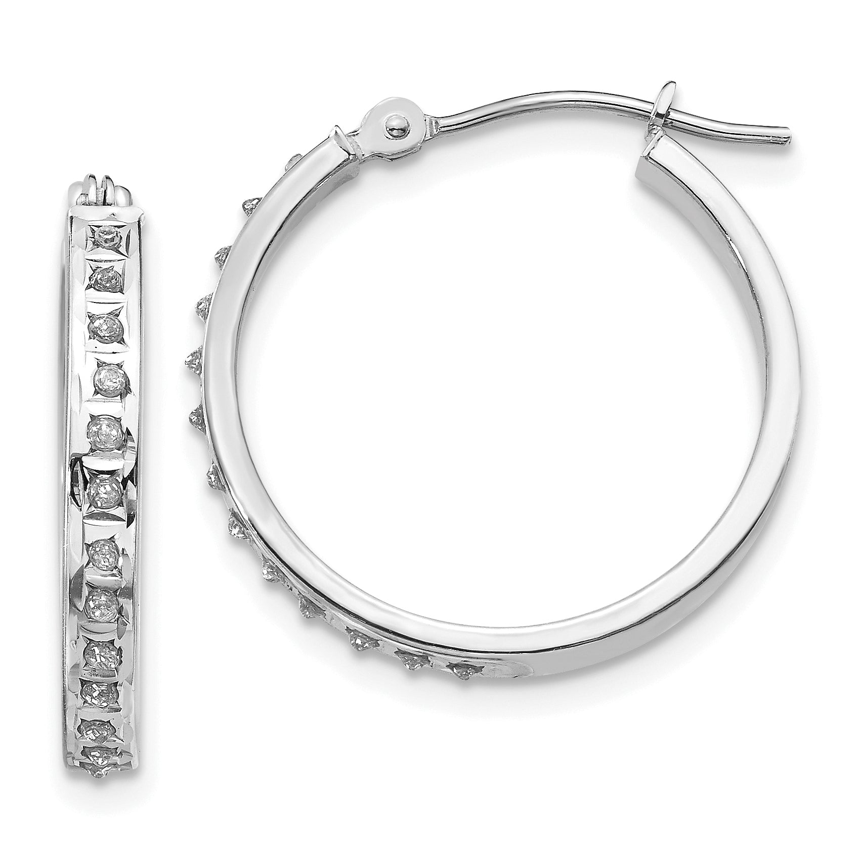 14k White Gold Diamond Fascination Round Hinged Hoop Earrings Main image