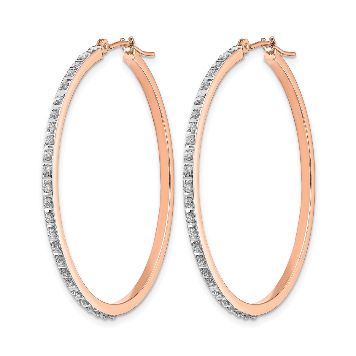 Diamond Hoop Earrings in 14K Rose Gold, 39mm Hinged (0.01 ct. tw.) - Sophia Jewelers