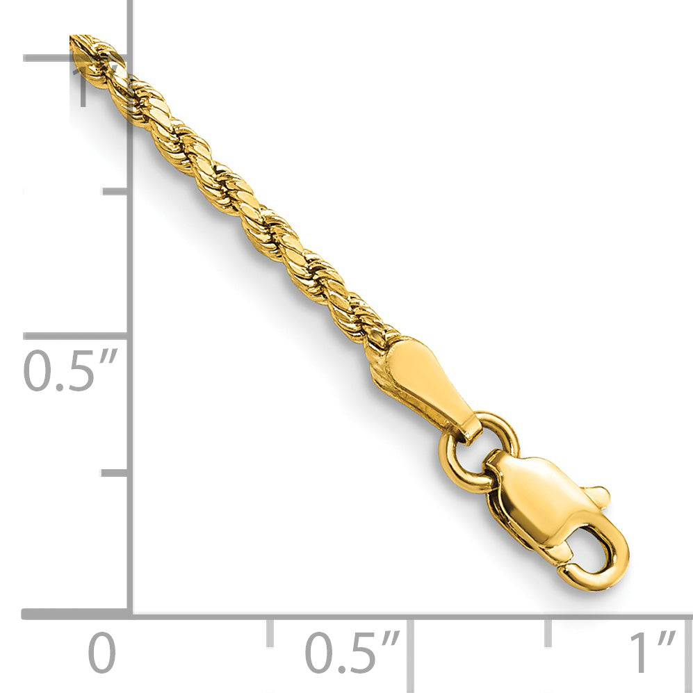14K 8 inch 2mm Semi Solid Diamond-cut Rope with Lobster Clasp Chain