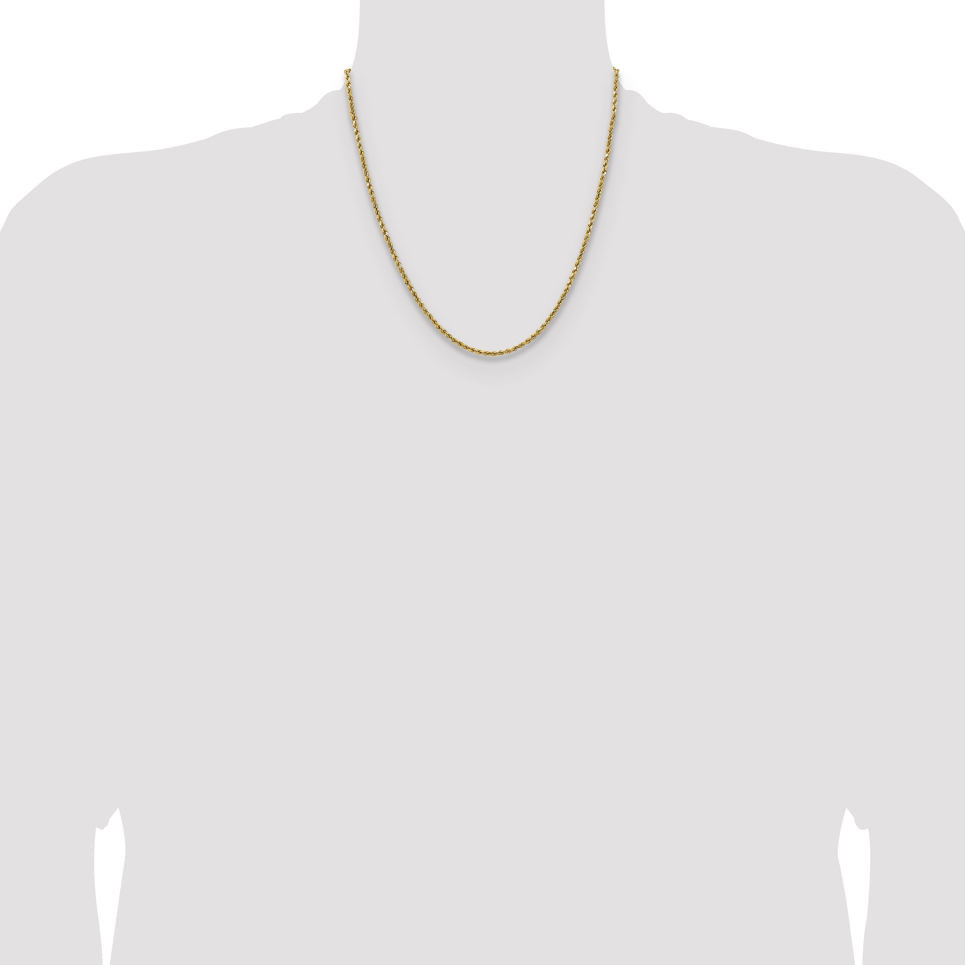 14K 20 inch 2.5mm Semi Solid Diamond-cut Rope with Lobster Clasp Chain