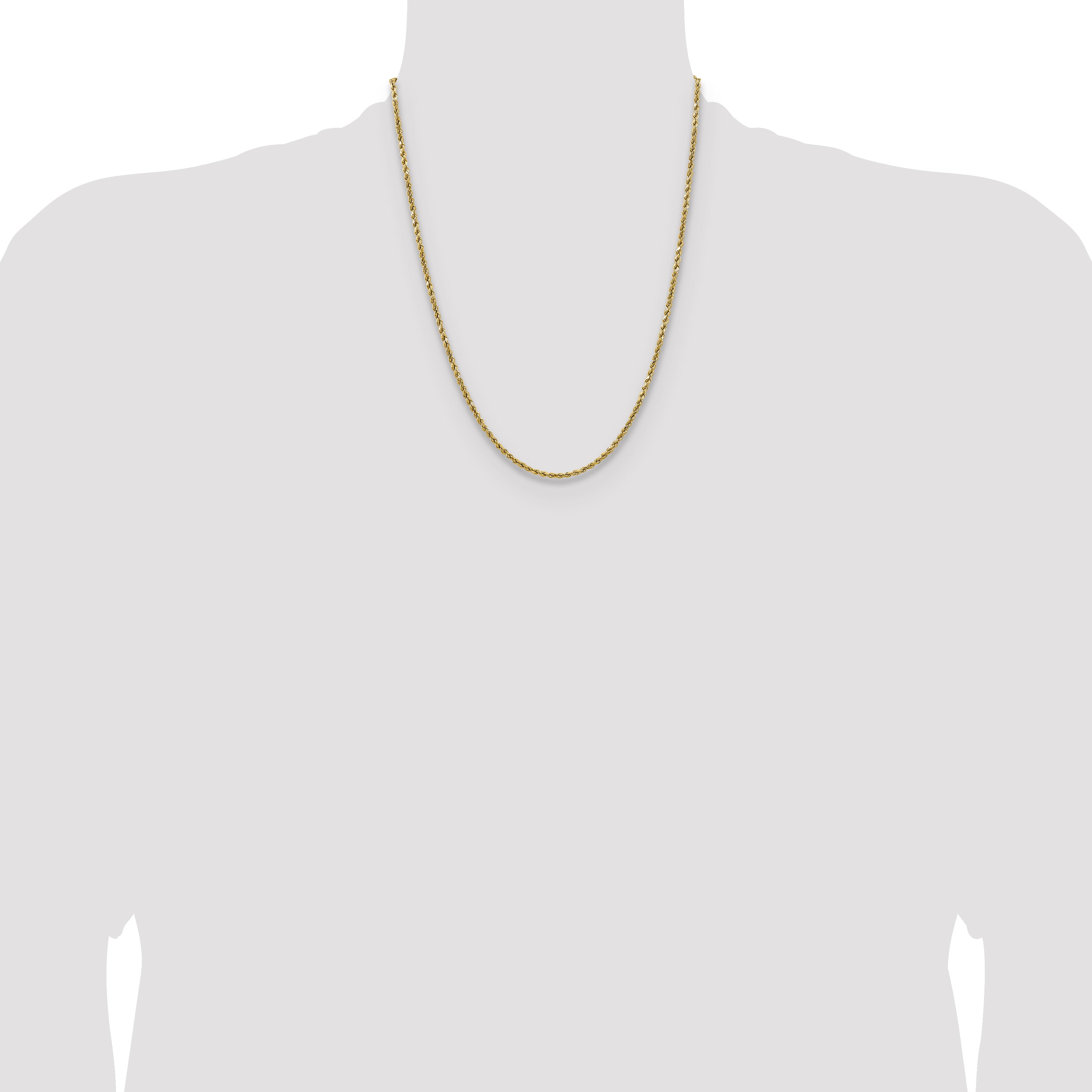 14K 22 inch 2.5mm Semi Solid Diamond-cut Rope with Lobster Clasp Chain
