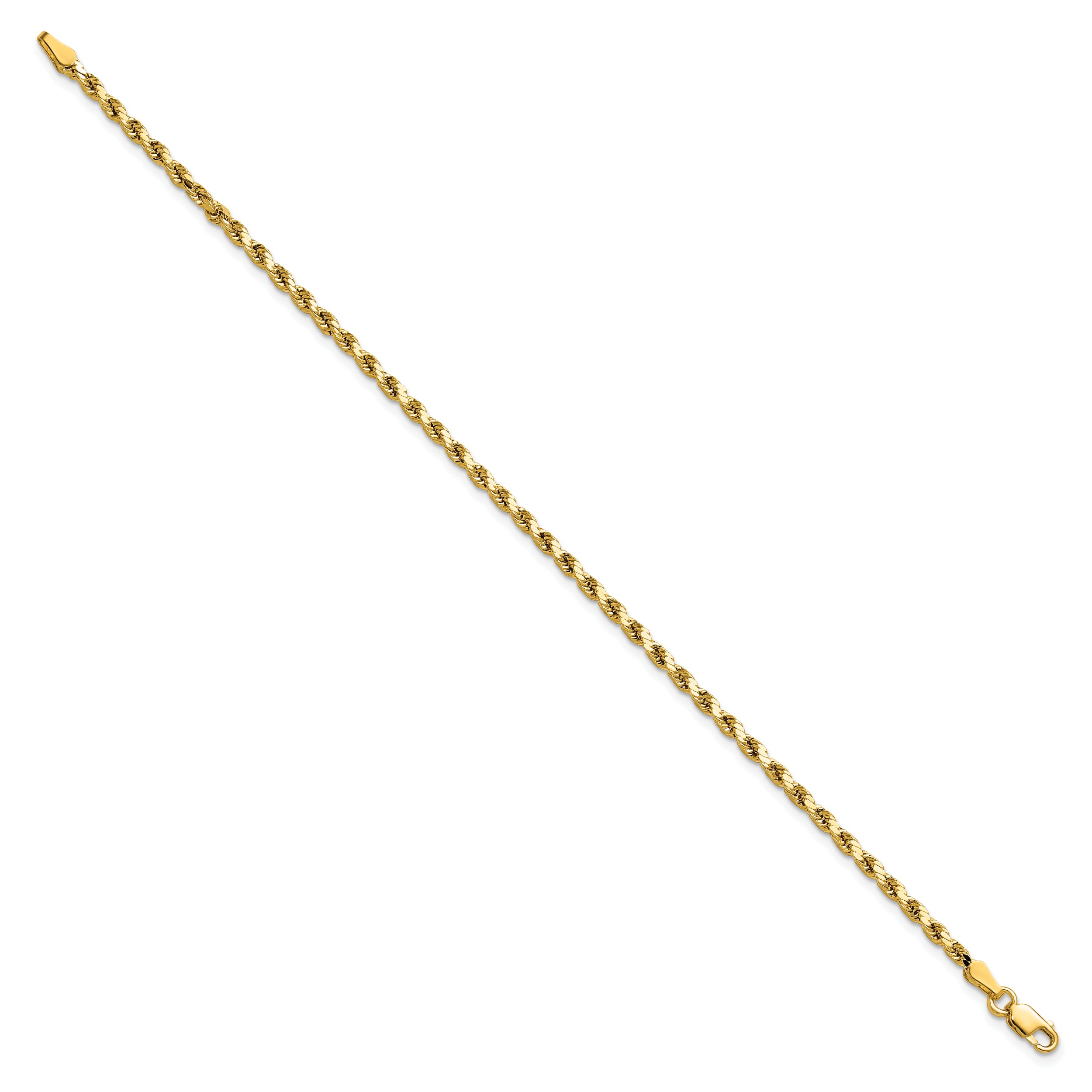14K 8 inch 2.5mm Semi Solid Diamond-cut Rope with Lobster Clasp Chain