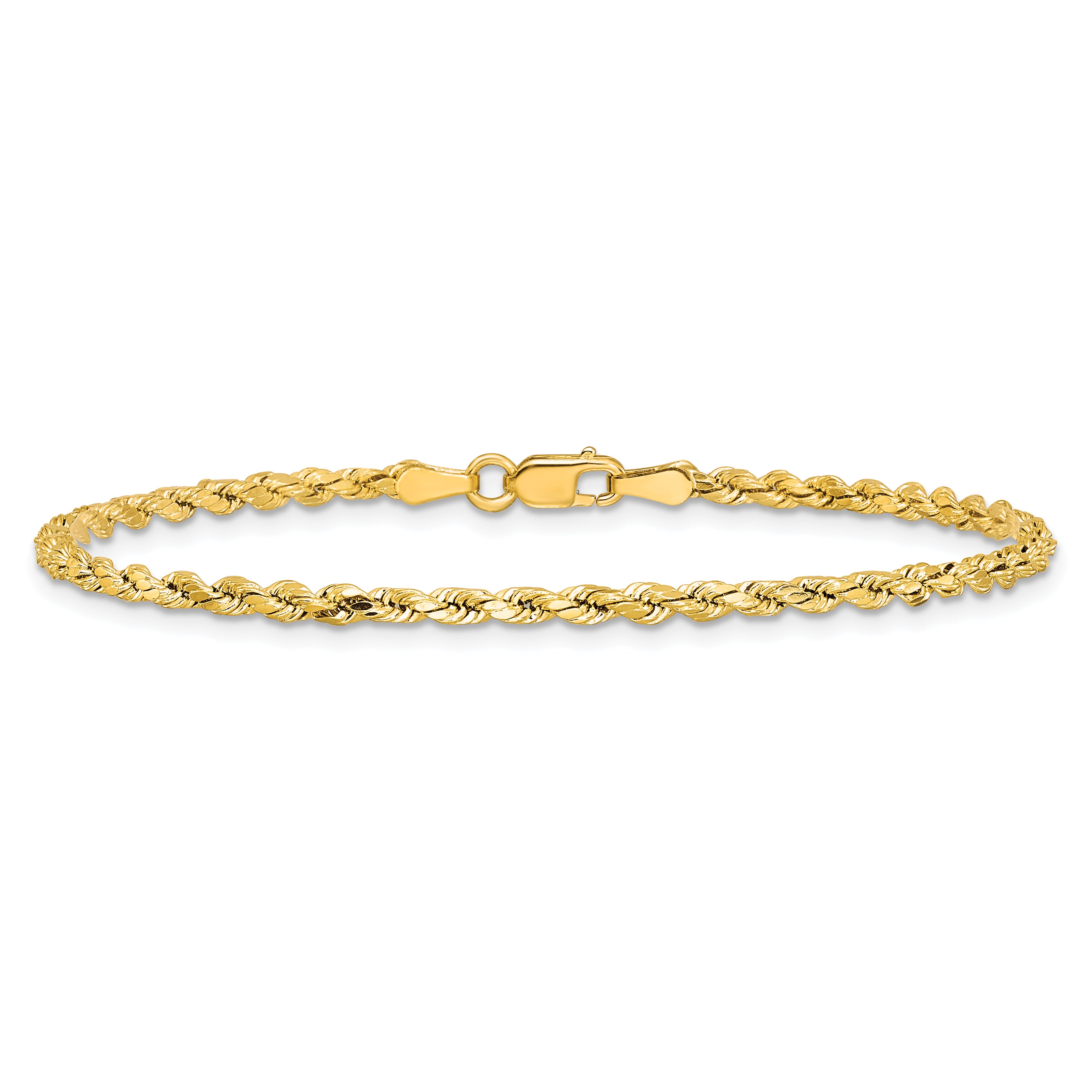 14K 8 inch 2.5mm Semi Solid Diamond-cut Rope with Lobster Clasp Chain