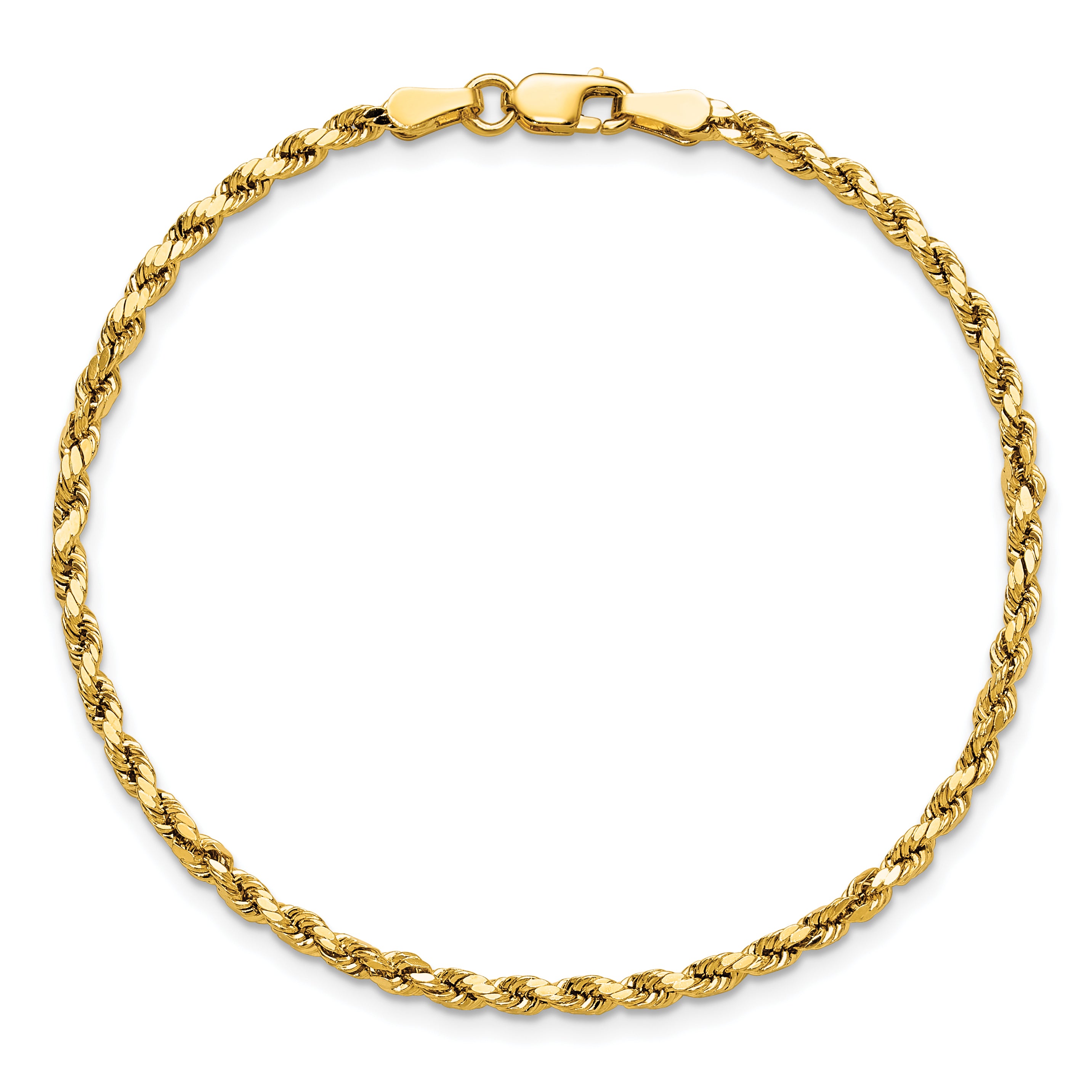 14K 8 inch 2.5mm Semi Solid Diamond-cut Rope with Lobster Clasp Chain