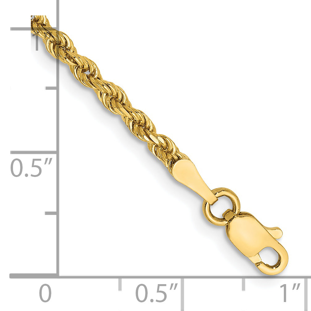 14K 8 inch 2.5mm Semi Solid Diamond-cut Rope with Lobster Clasp Chain