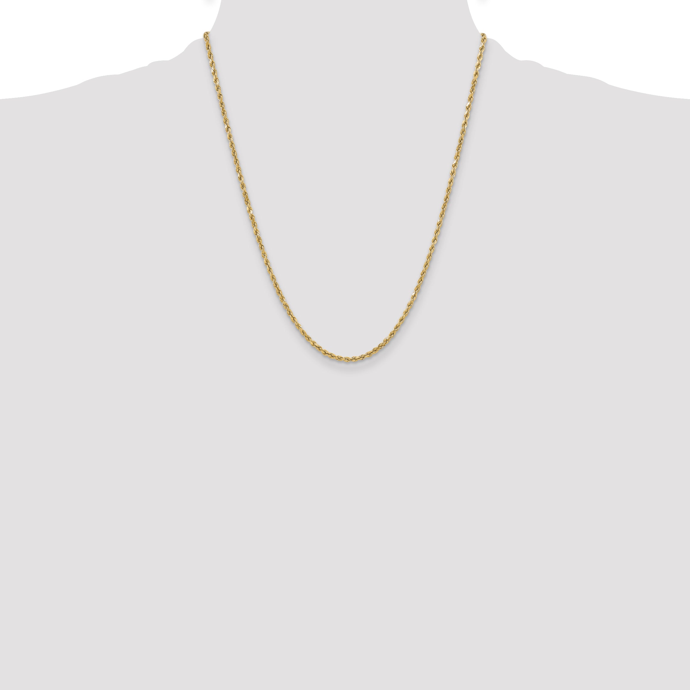 14K 22 inch 3mm Semi Solid Diamond-cut Rope with Lobster Clasp Chain