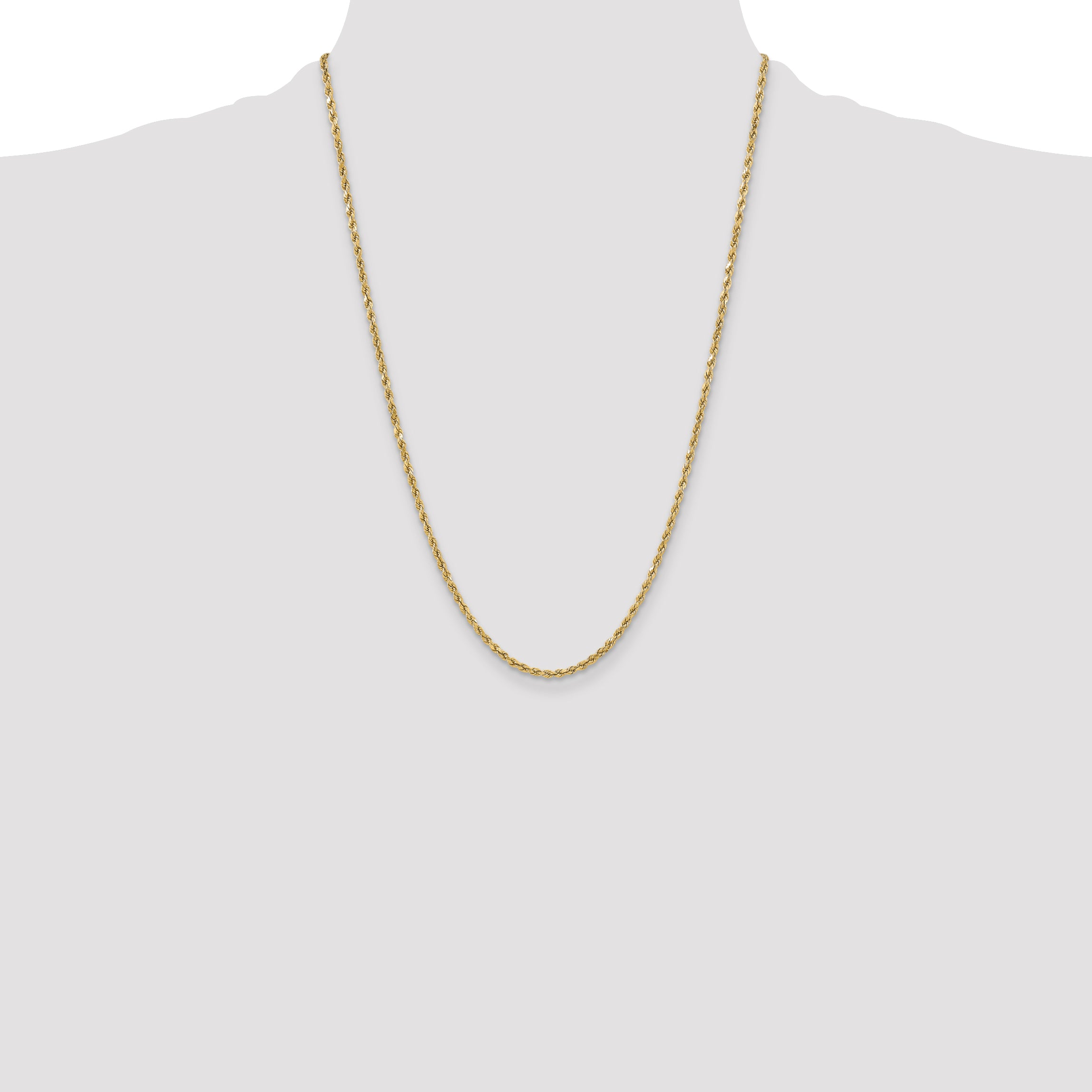 14K 24 inch 3mm Semi Solid Diamond-cut Rope with Lobster Clasp Chain