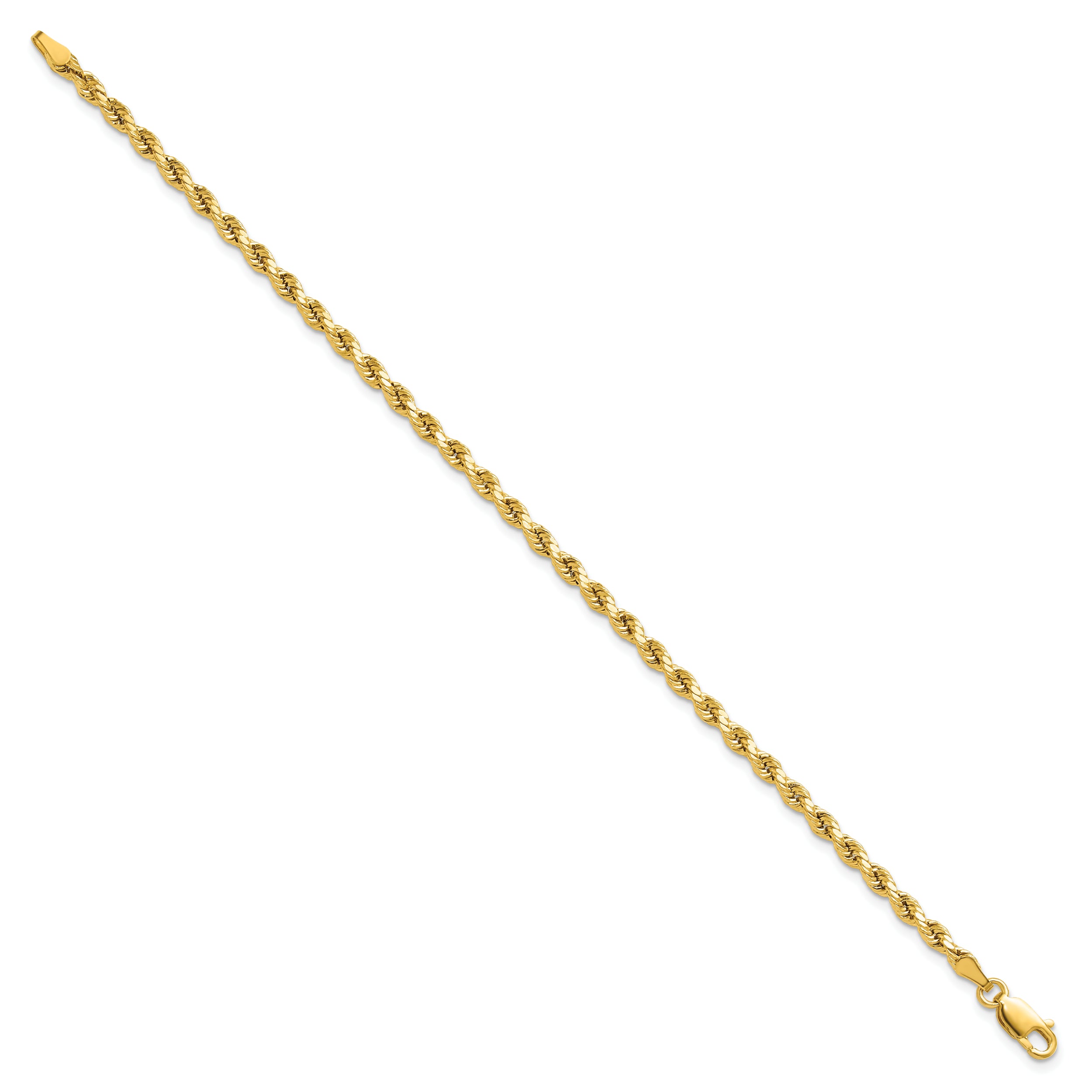 14K 7 inch 3mm Semi Solid Diamond-cut Rope with Lobster Clasp Chain
