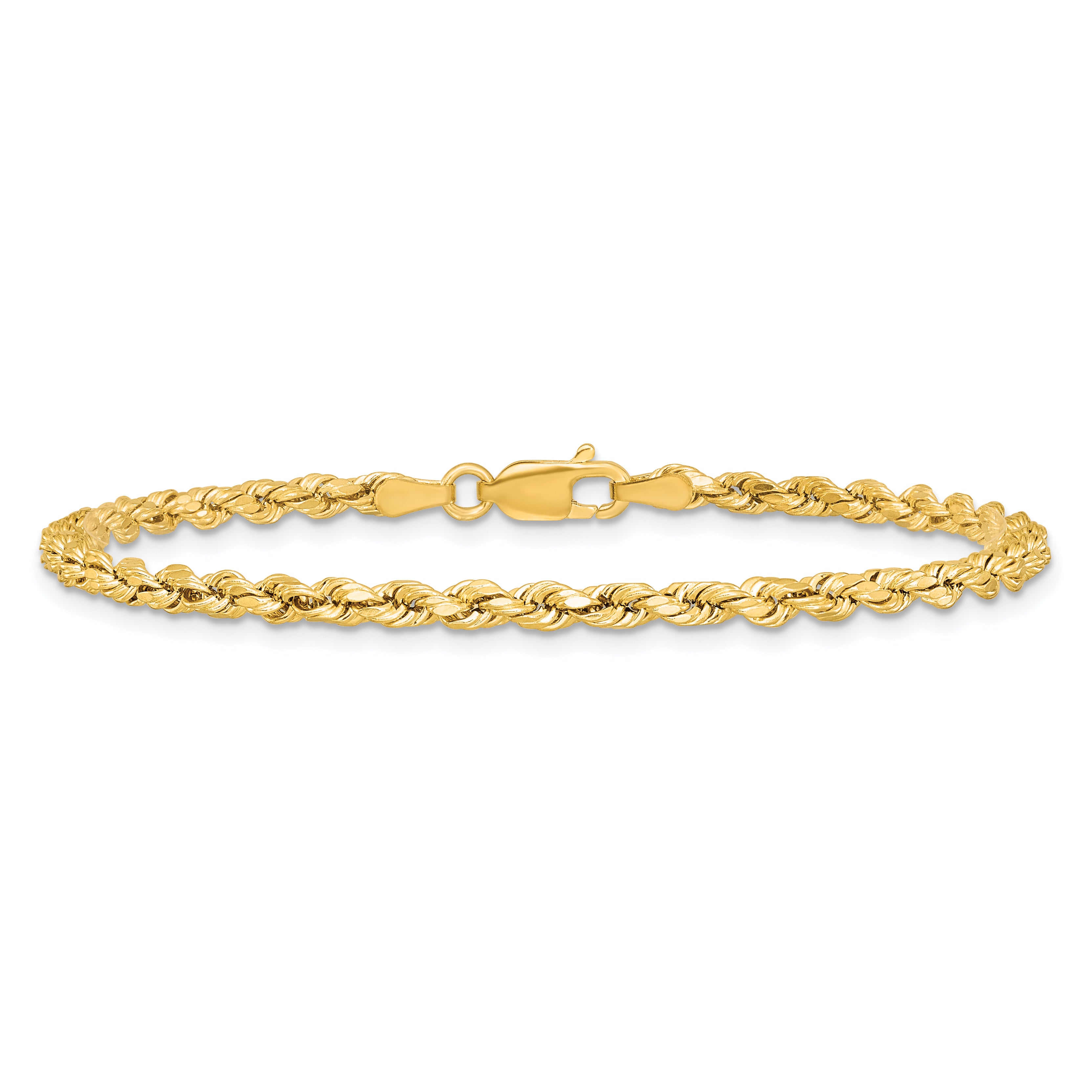 14K 7 inch 3mm Semi Solid Diamond-cut Rope with Lobster Clasp Chain