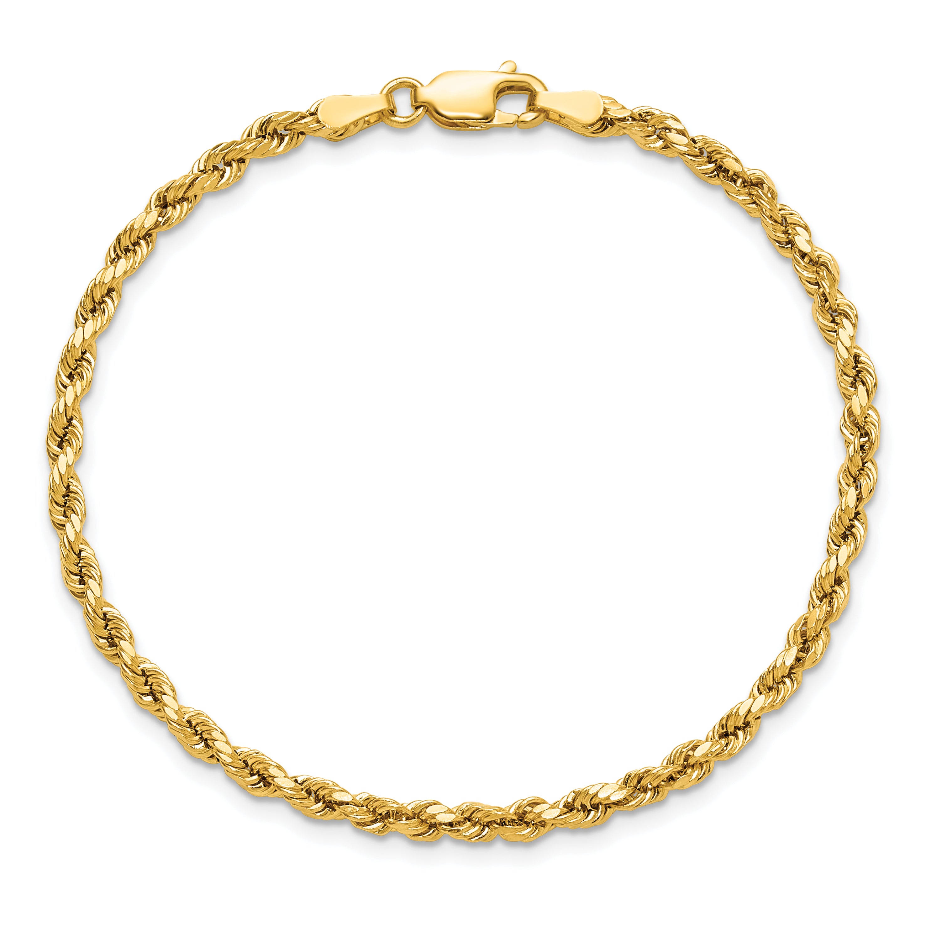14K 8 inch 3mm Semi Solid Diamond-cut Rope with Lobster Clasp Chain