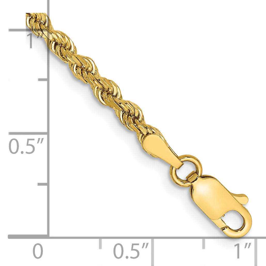 14K 8 inch 3mm Semi Solid Diamond-cut Rope with Lobster Clasp Chain