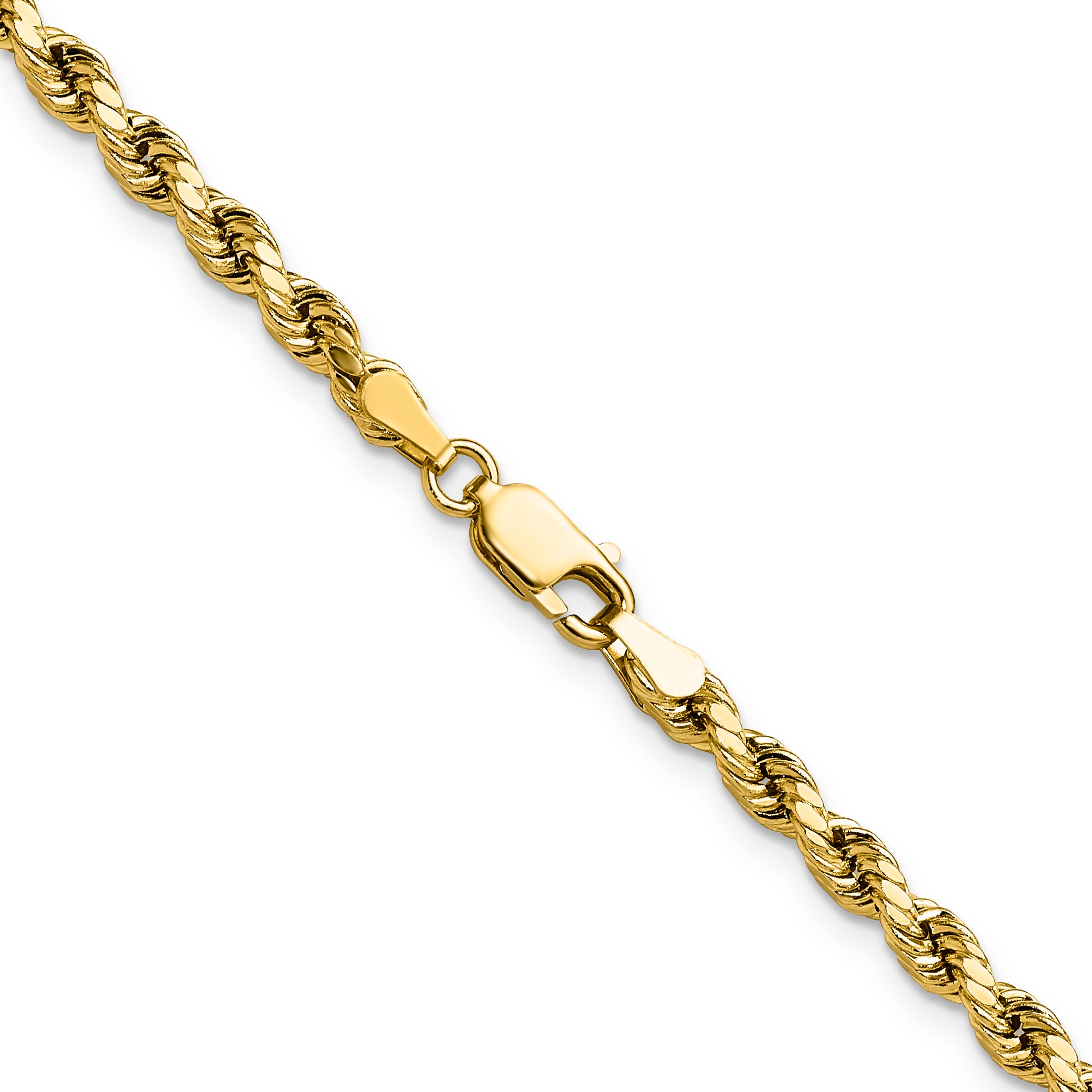 14K 24 inch 3.5mm Semi Solid Diamond-cut Rope with Lobster Clasp Chain