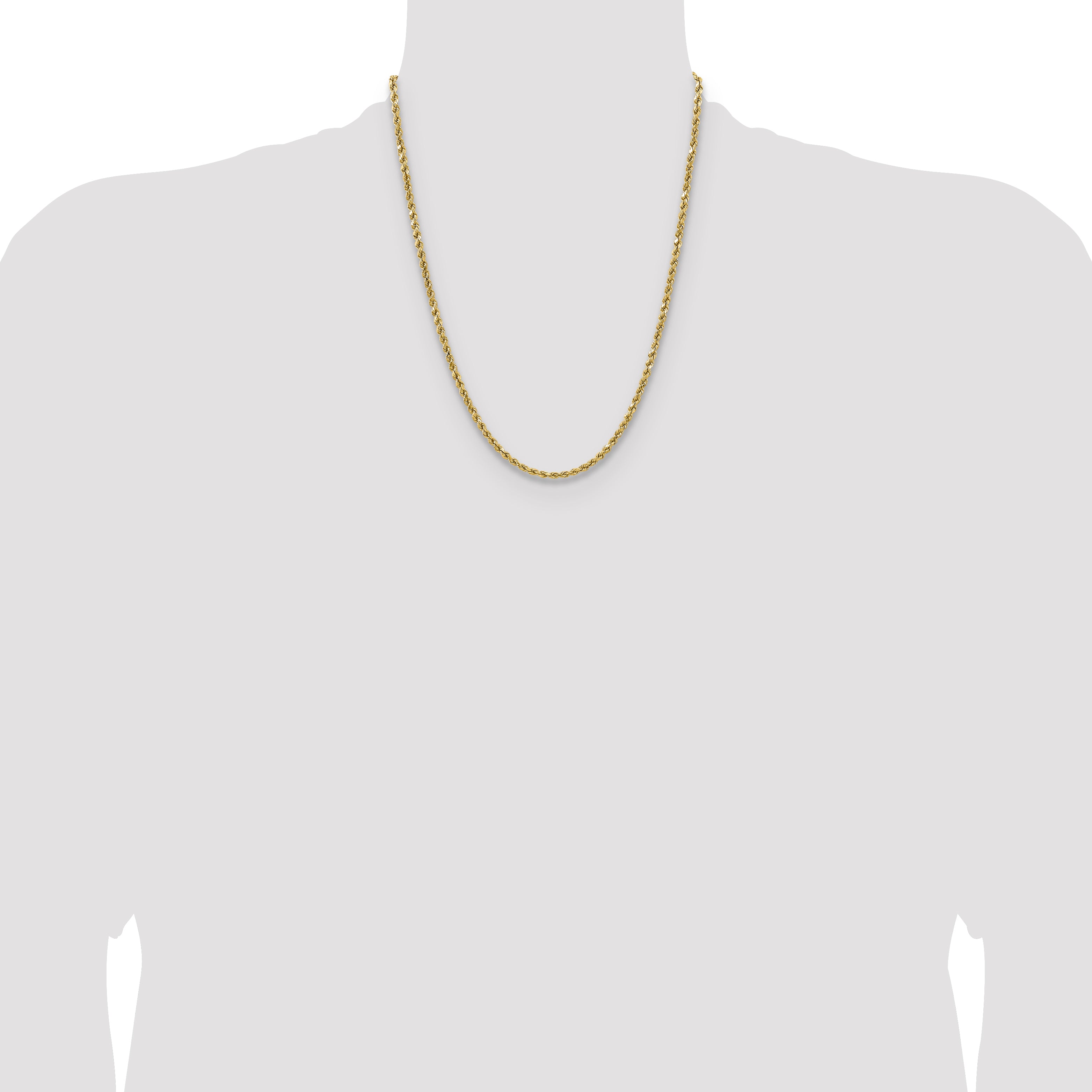 14K 22 inch 3.5mm Semi Solid Diamond-cut Rope with Lobster Clasp Chain