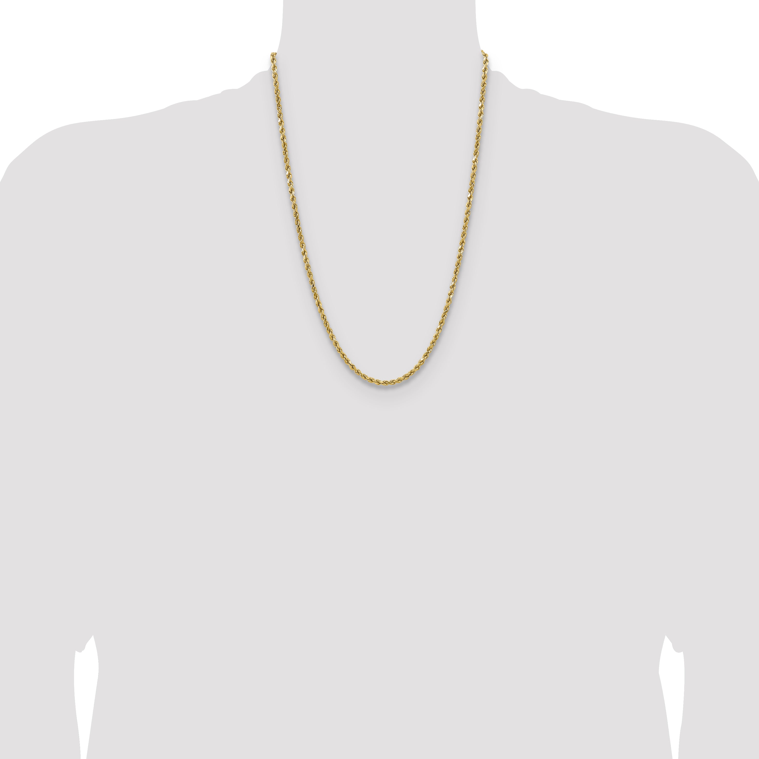 14K 24 inch 3.5mm Semi Solid Diamond-cut Rope with Lobster Clasp Chain