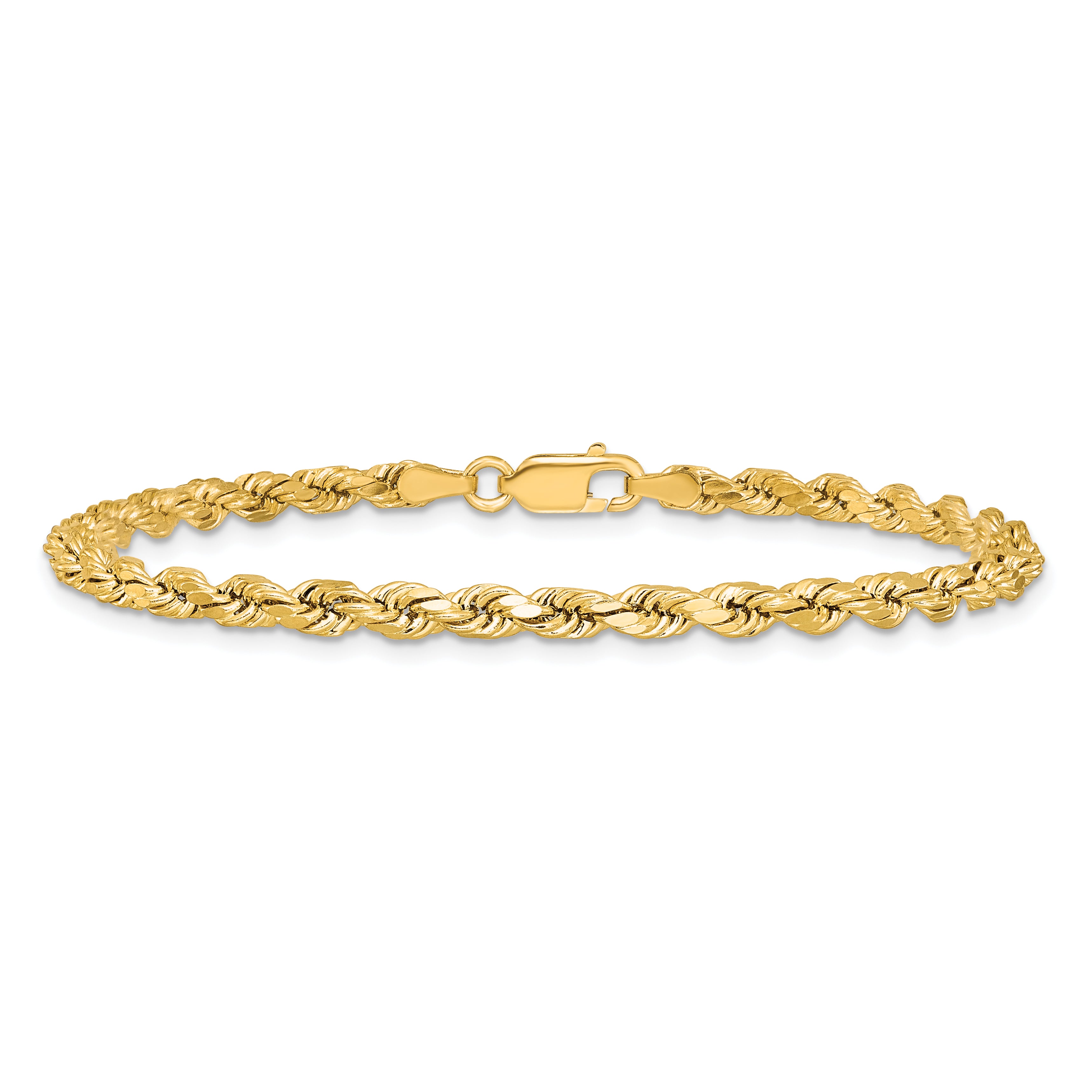 14K 8 inch 3.5mm Semi Solid Diamond-cut Rope with Lobster Clasp Chain