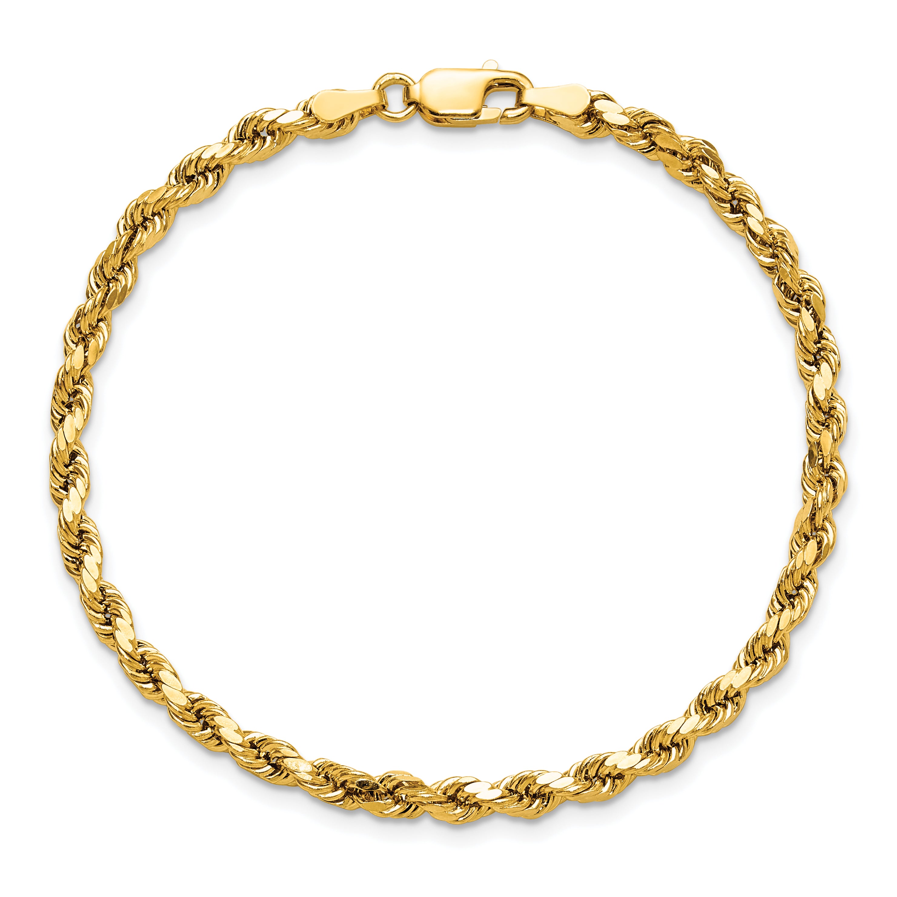 14K 8 inch 3.5mm Semi Solid Diamond-cut Rope with Lobster Clasp Chain