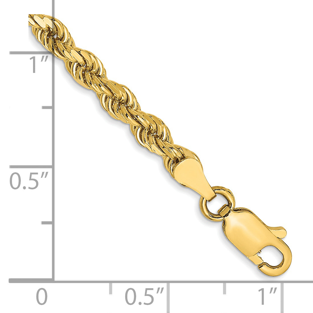 14K 8 inch 3.5mm Semi Solid Diamond-cut Rope with Lobster Clasp Chain