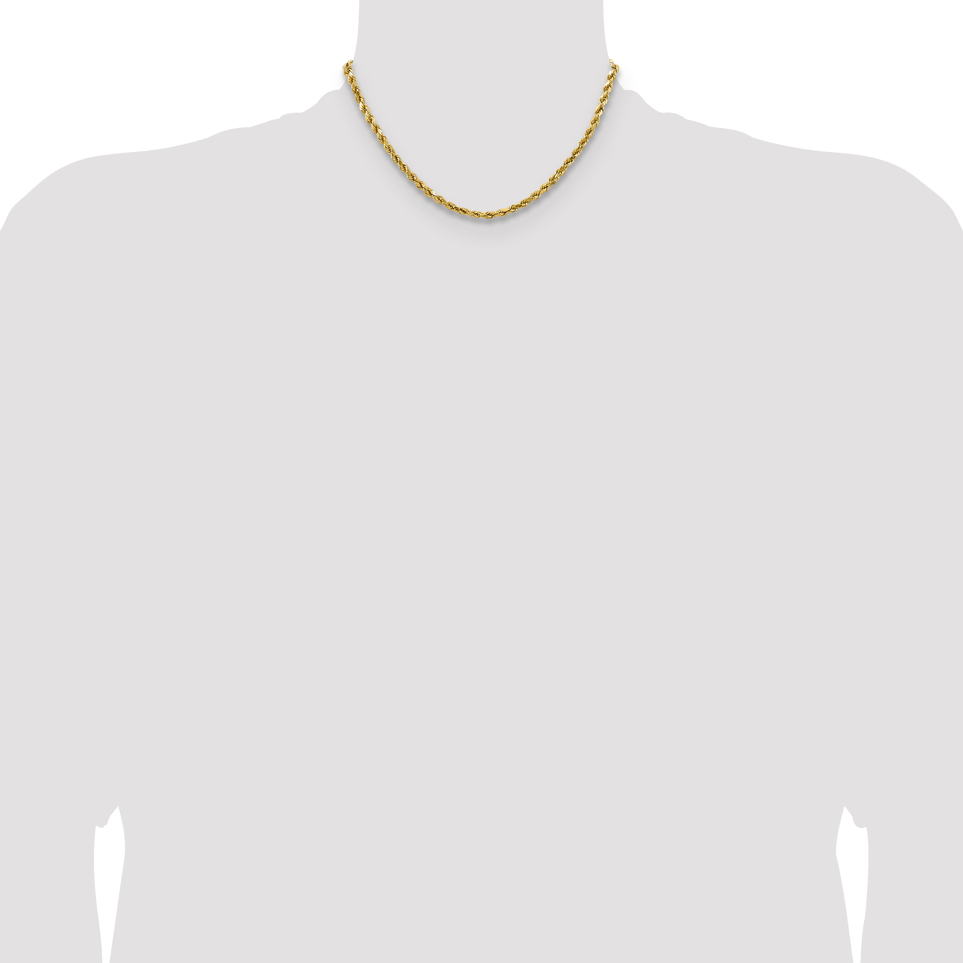 14K 16 inch 4mm Semi Solid Diamond-cut Rope with Lobster Clasp Chain