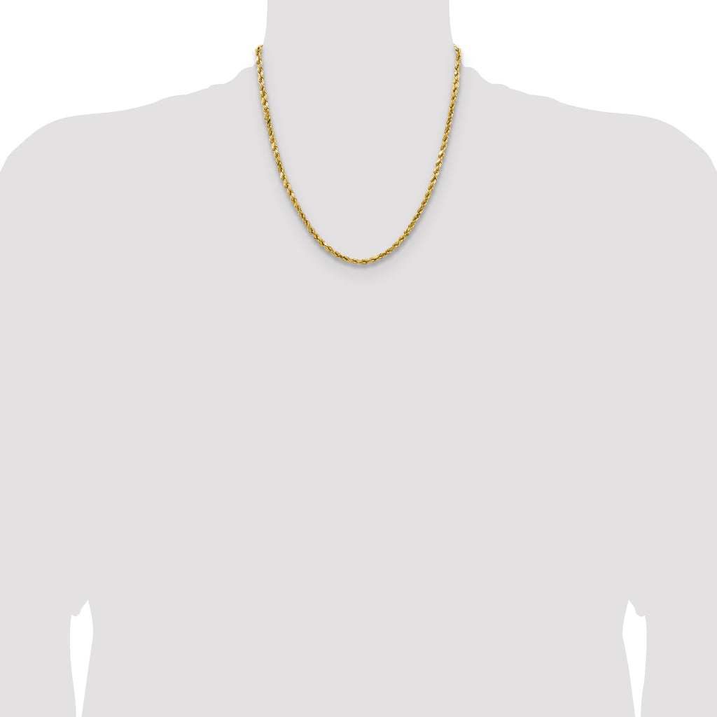 14K 20 inch 4mm Semi Solid Diamond-cut Rope with Lobster Clasp Chain