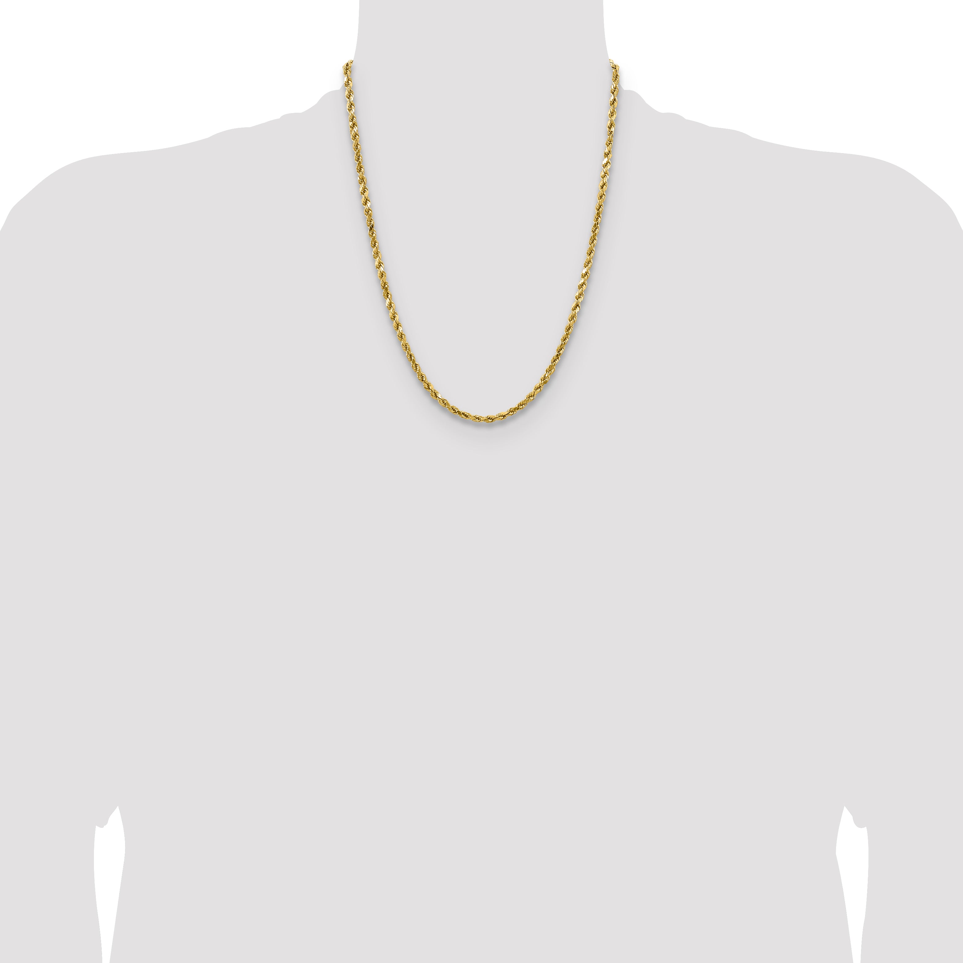 14K 22 inch 4mm Semi Solid Diamond-cut Rope with Lobster Clasp Chain
