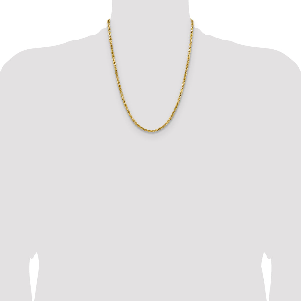 14K 22 inch 4mm Semi Solid Diamond-cut Rope with Lobster Clasp Chain