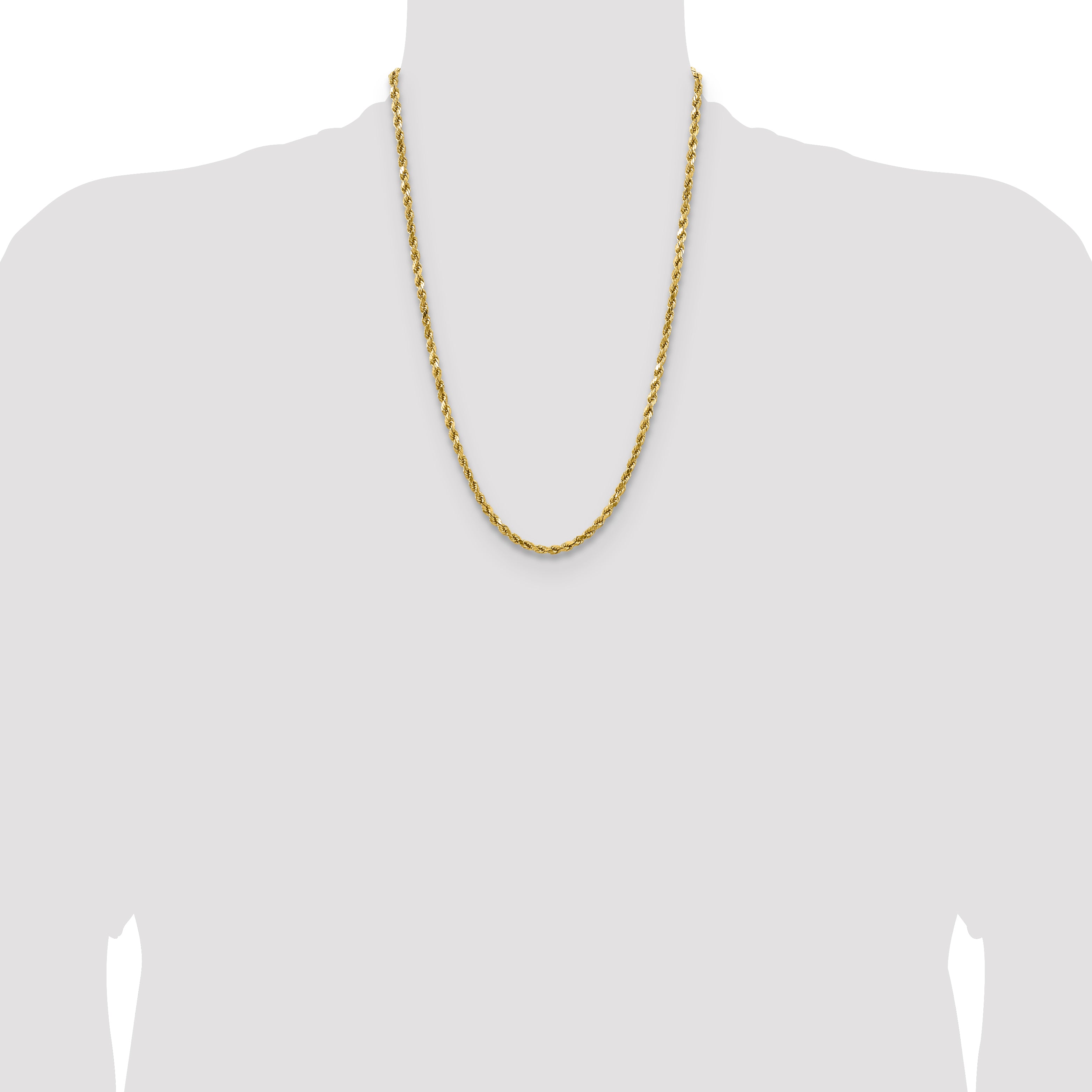 14K 24 inch 4mm Semi Solid Diamond-cut Rope with Lobster Clasp Chain