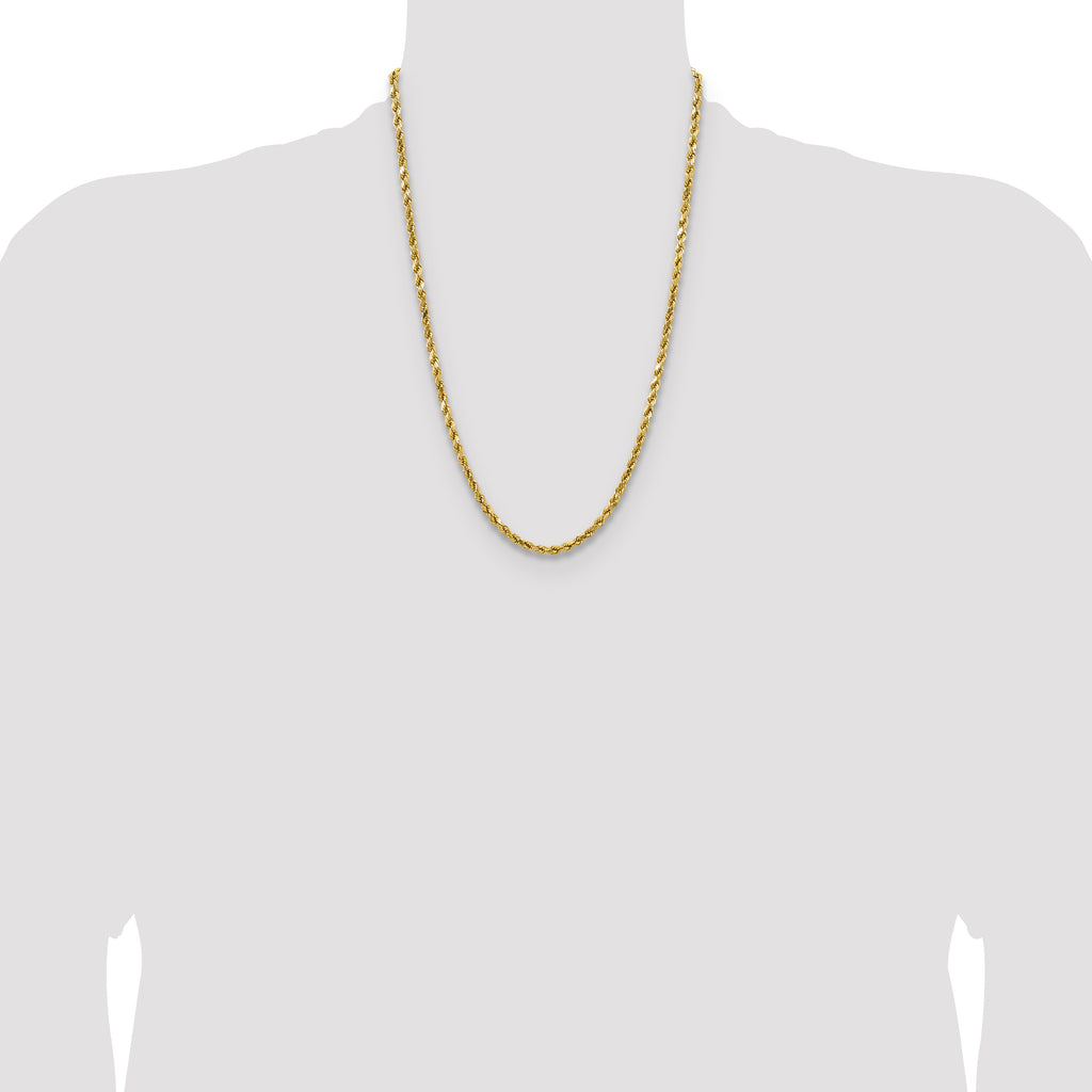 14K 24 inch 4mm Semi Solid Diamond-cut Rope with Lobster Clasp Chain