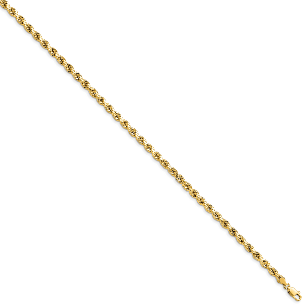 14K 8 inch 4mm Semi Solid Diamond-cut Rope with Lobster Clasp Chain
