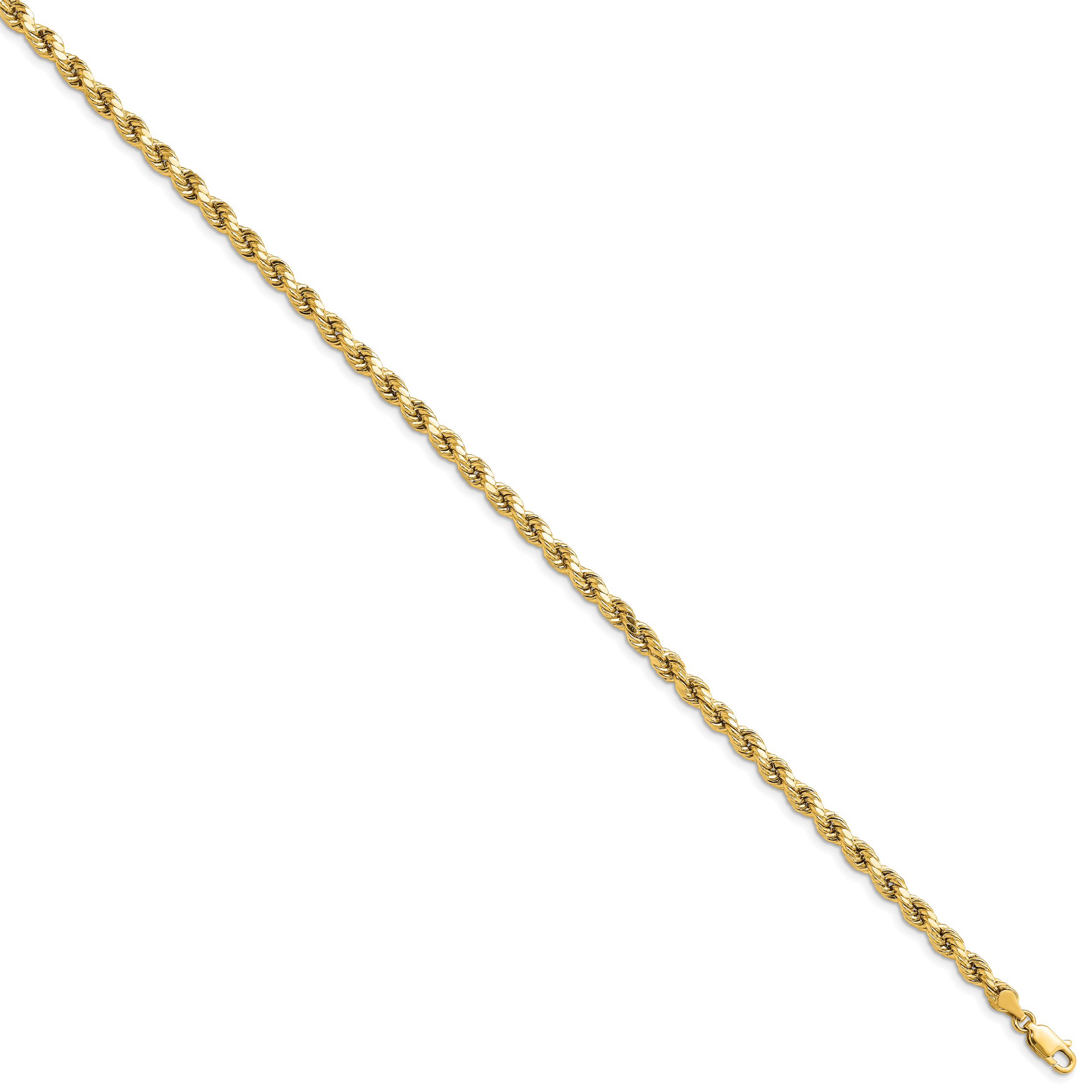 14K 8 inch 4mm Semi Solid Diamond-cut Rope with Lobster Clasp Chain
