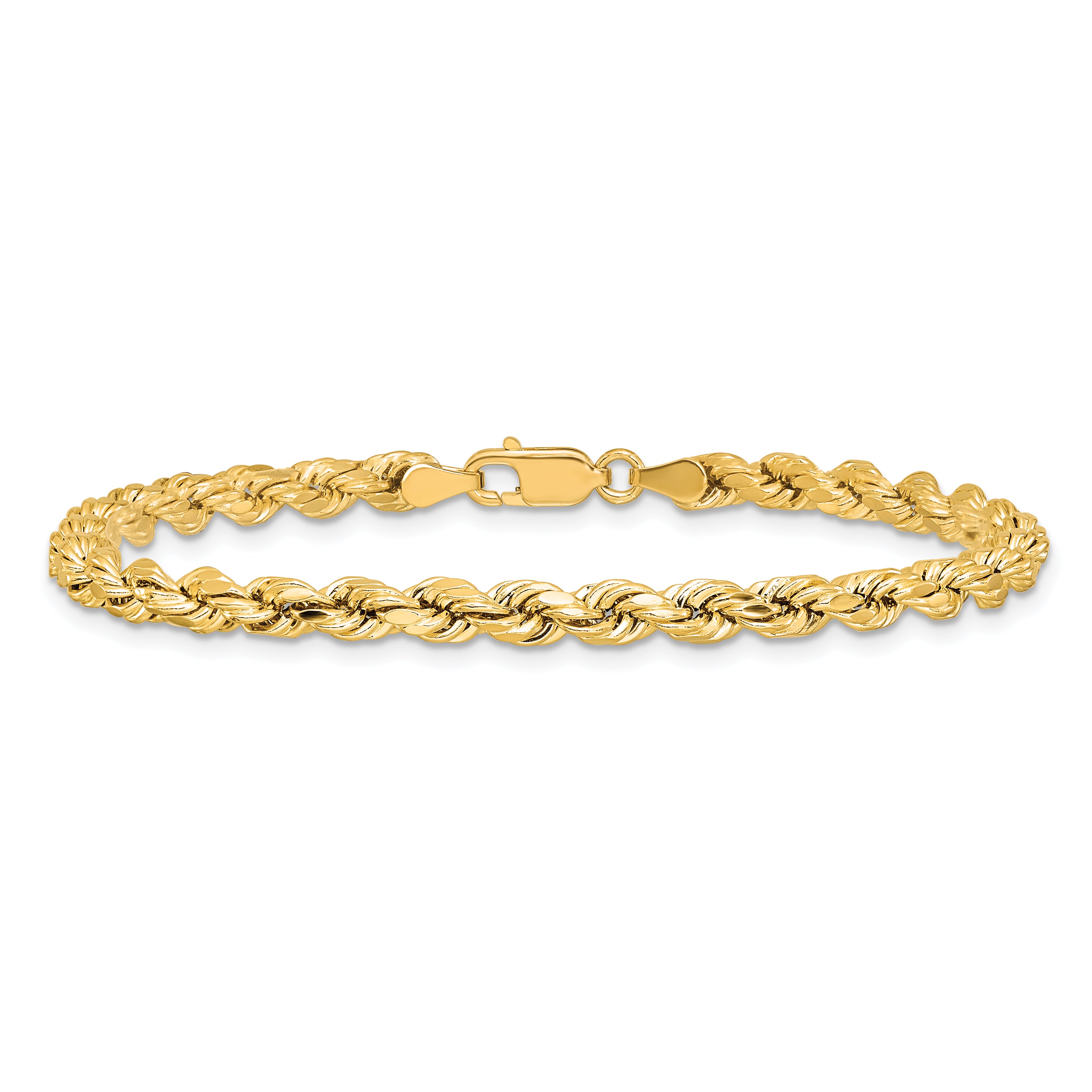 14K 8 inch 4mm Semi Solid Diamond-cut Rope with Lobster Clasp Chain