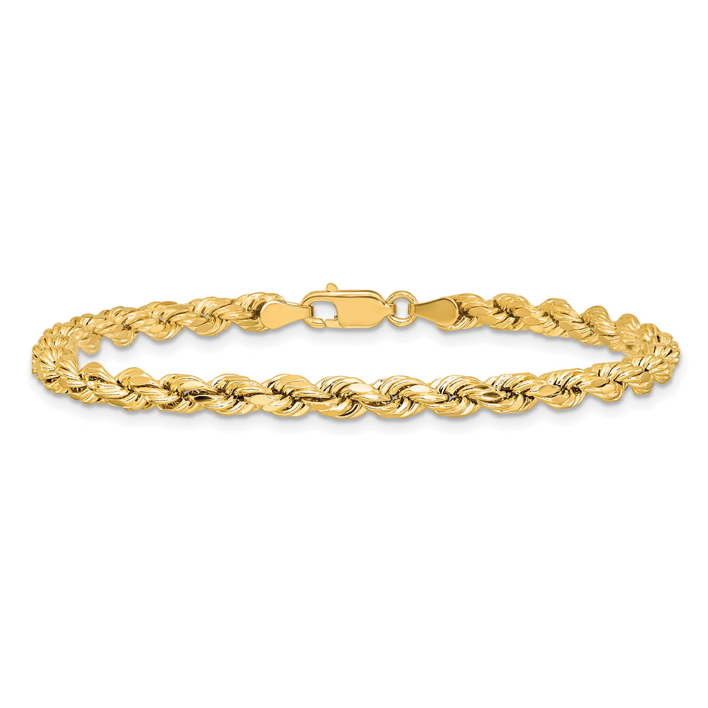 14K 8 inch 4mm Semi Solid Diamond-cut Rope with Lobster Clasp Chain