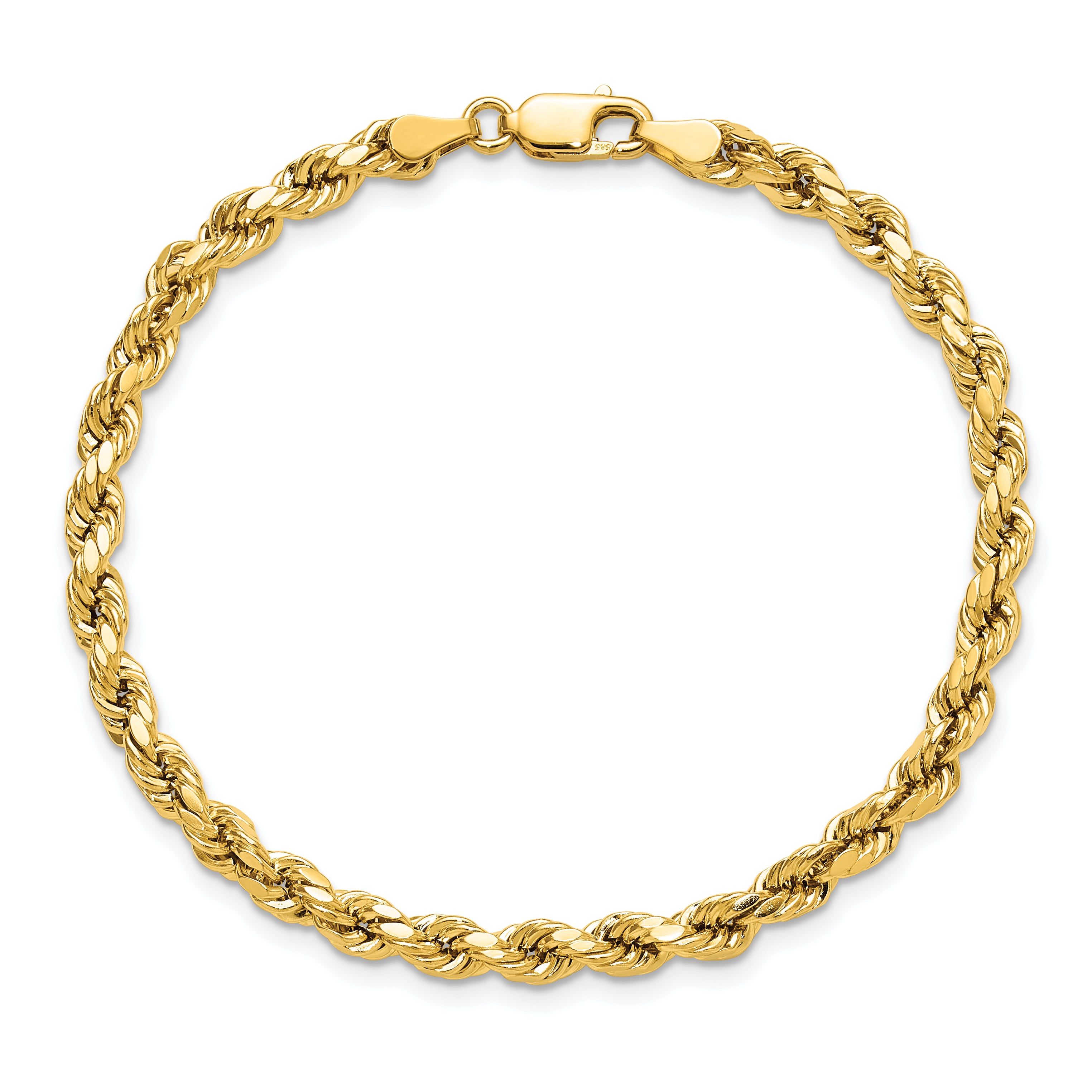 14K 8 inch 4mm Semi Solid Diamond-cut Rope with Lobster Clasp Chain