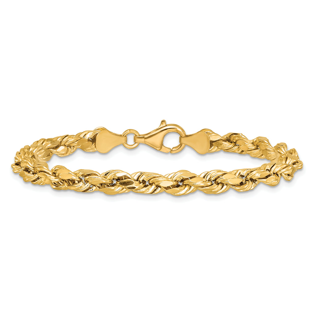 14K 8 inch 5.5mm Semi Solid Diamond-cut Rope with Lobster Clasp Chain