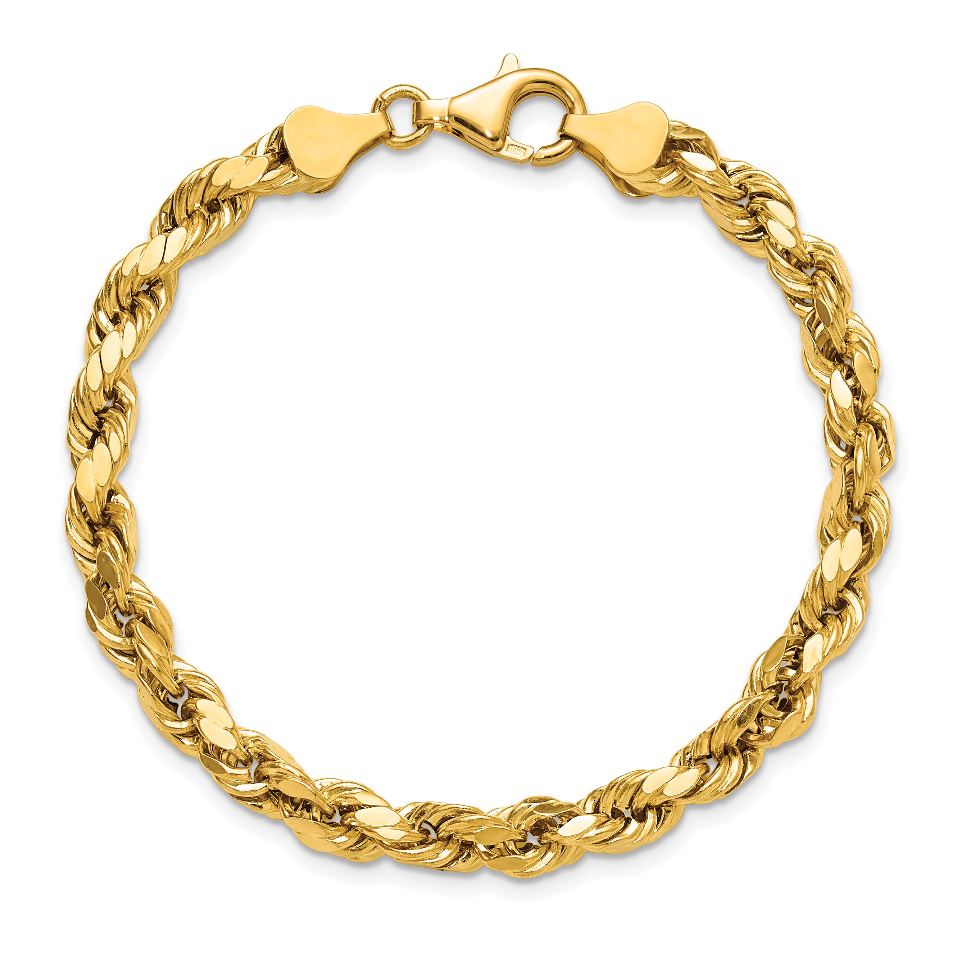 14K 8 inch 5.5mm Semi Solid Diamond-cut Rope with Lobster Clasp Chain