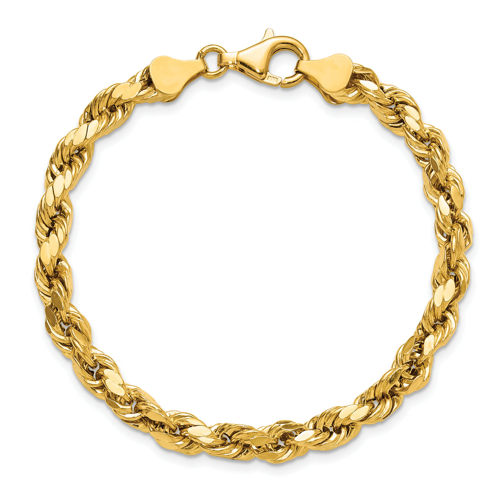 14K 8 inch 5.5mm Semi Solid Diamond-cut Rope with Lobster Clasp Chain