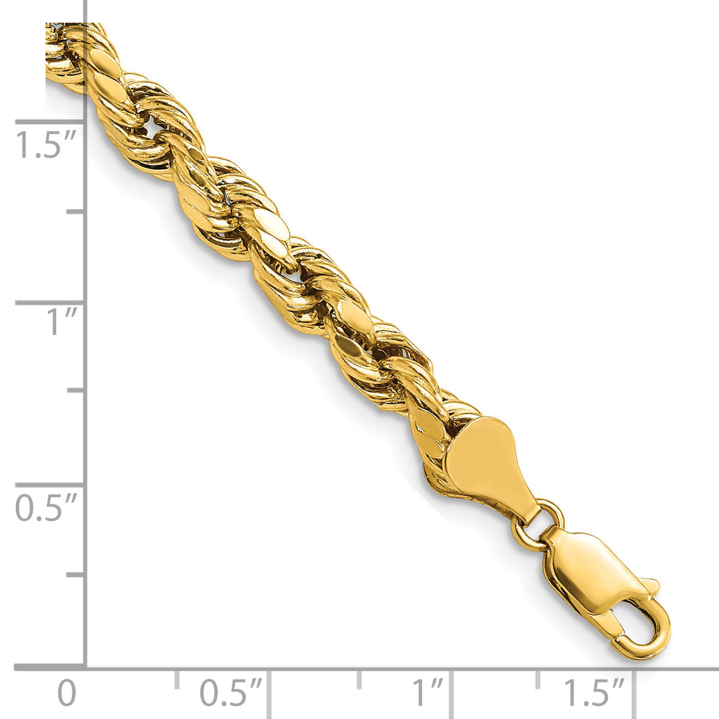 14K 8 inch 5.5mm Semi Solid Diamond-cut Rope with Lobster Clasp Chain