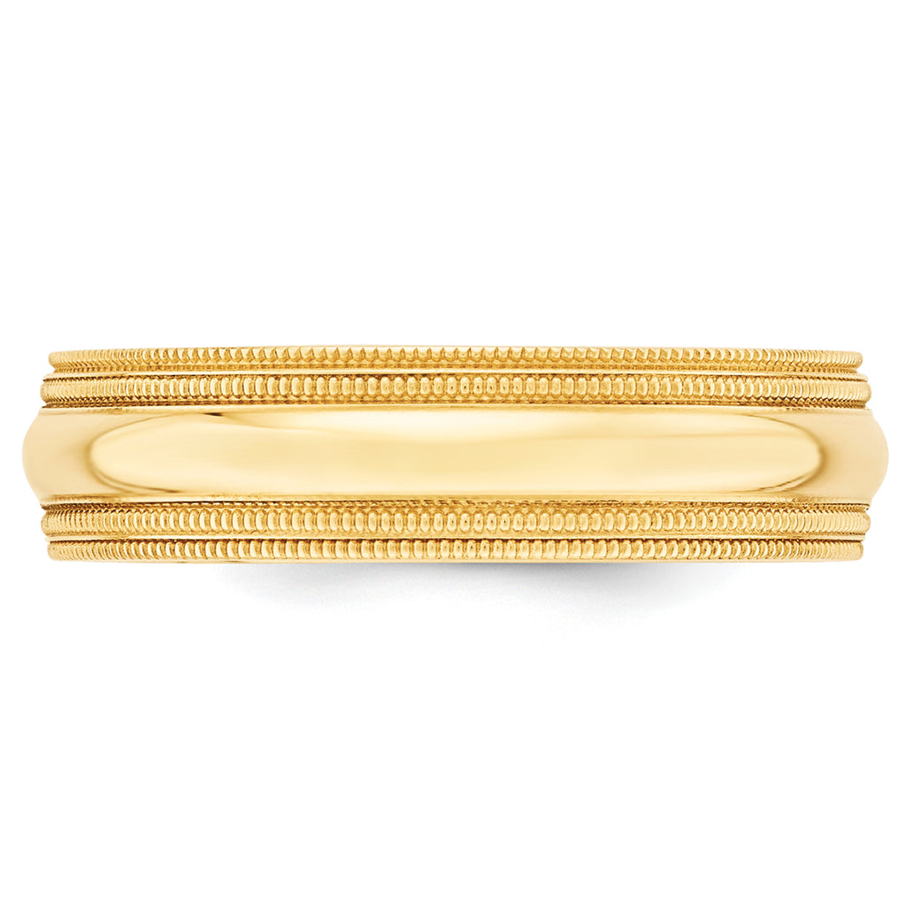 14k Yellow Gold 6mm Double Milgrain Comfort Fit Wedding Band Size 14