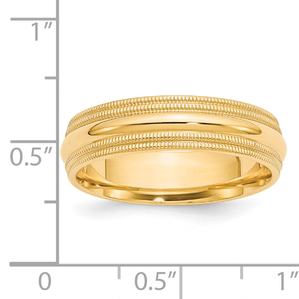 14k Yellow Gold 6mm Double Milgrain Comfort Fit Wedding Band Size 14