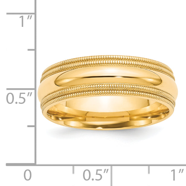 7.0mm 14K Yellow Gold Double Milgrain Comfort Fit Wedding Band - Sophia Jewelers