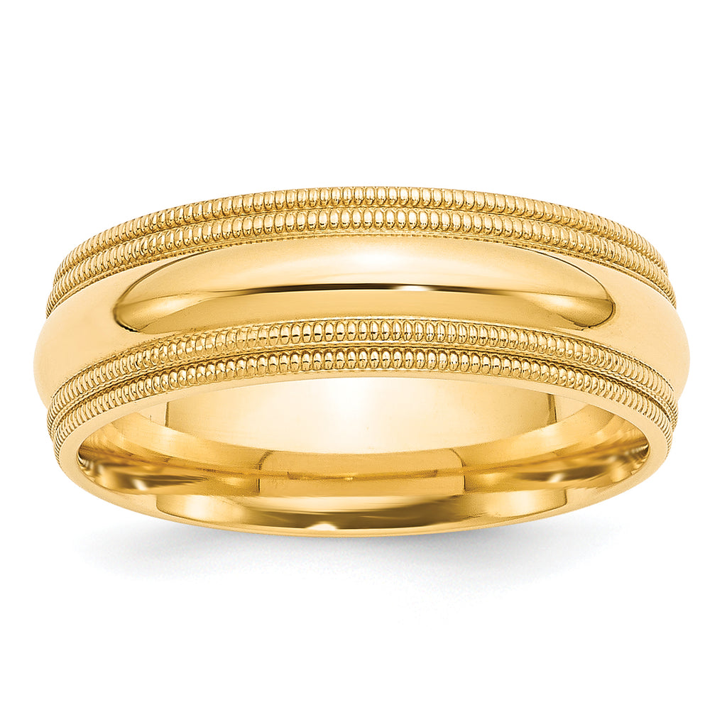 7.0mm 14K Yellow Gold Double Milgrain Comfort Fit Wedding Band - Sophia Jewelers